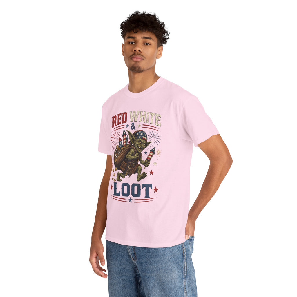 Red White & Loot Goblin Illustration Tee | Patriotic Fourth of July Shirt