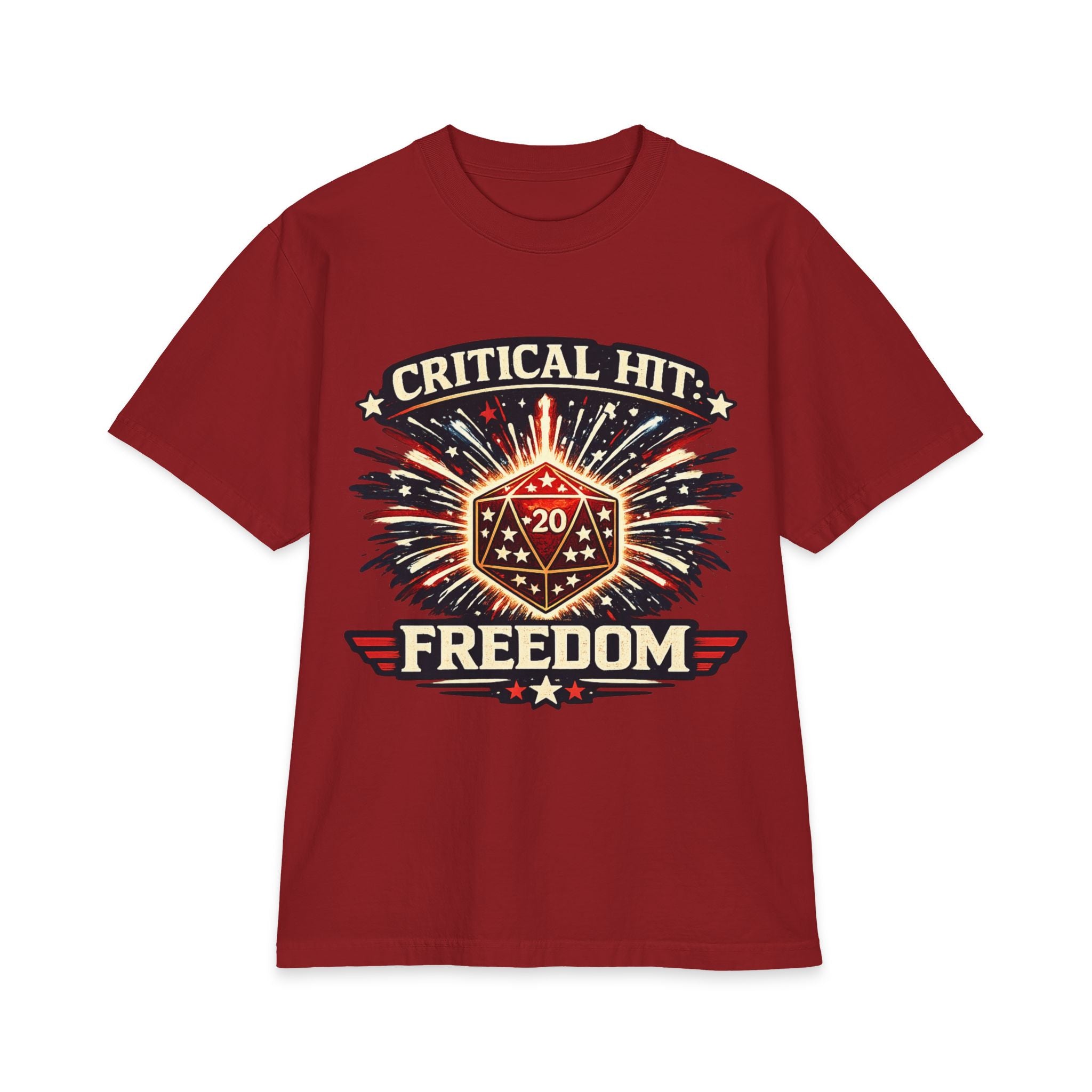 Critical Hit Freedom T-Shirt | D20 Dice Fireworks RPG Gaming