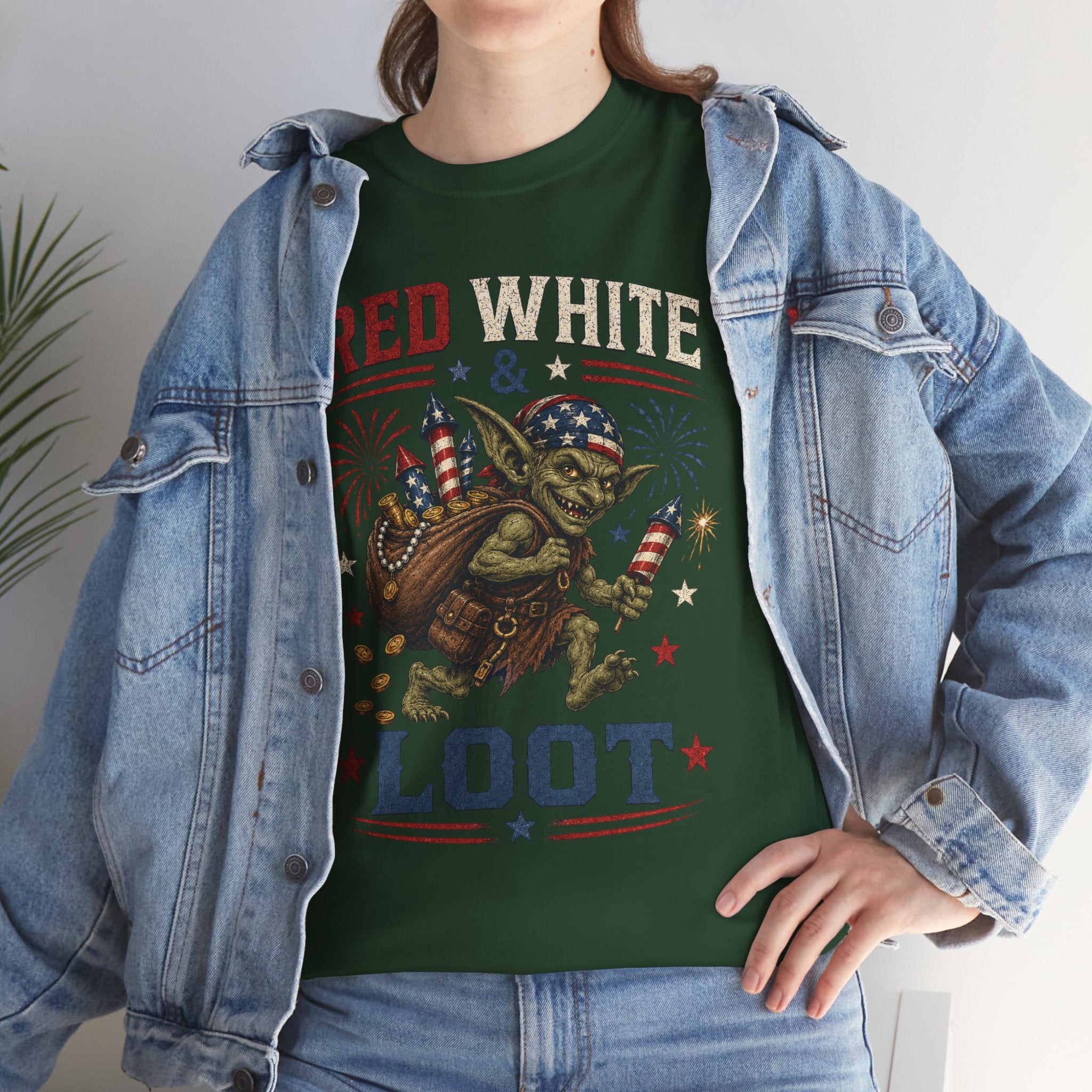 Red White & Loot Goblin Illustration Tee | Patriotic Fourth of July Shirt