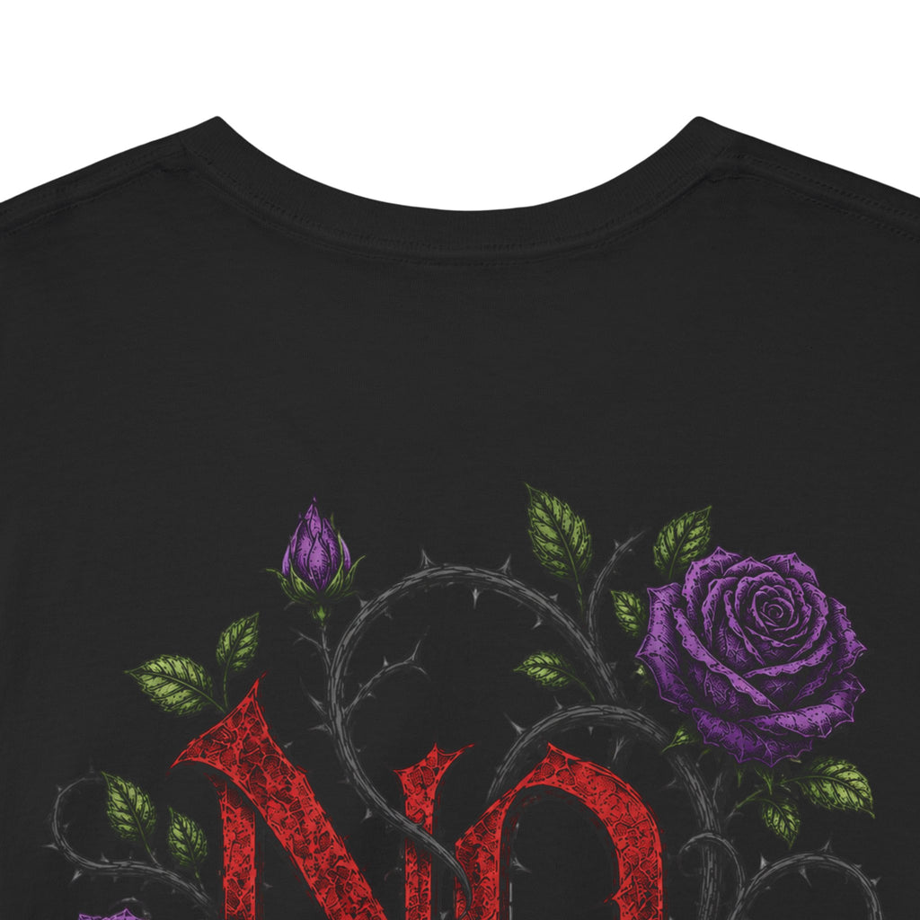 No Go Away T-Shirt | Gothic Purple Roses, Dark Floral Typography