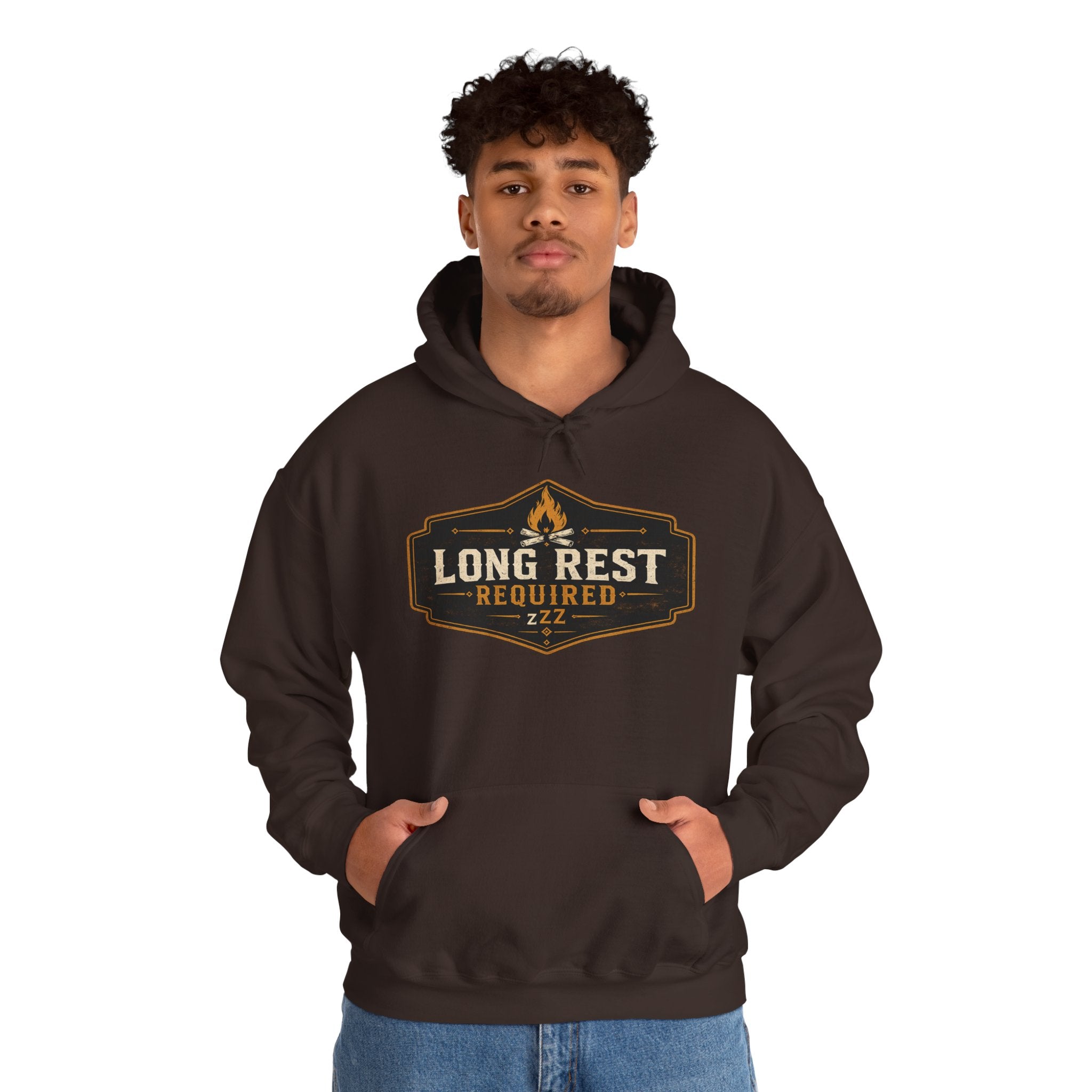 Long Rest Required Hoodie — Camping Campfire Graphic Pullover