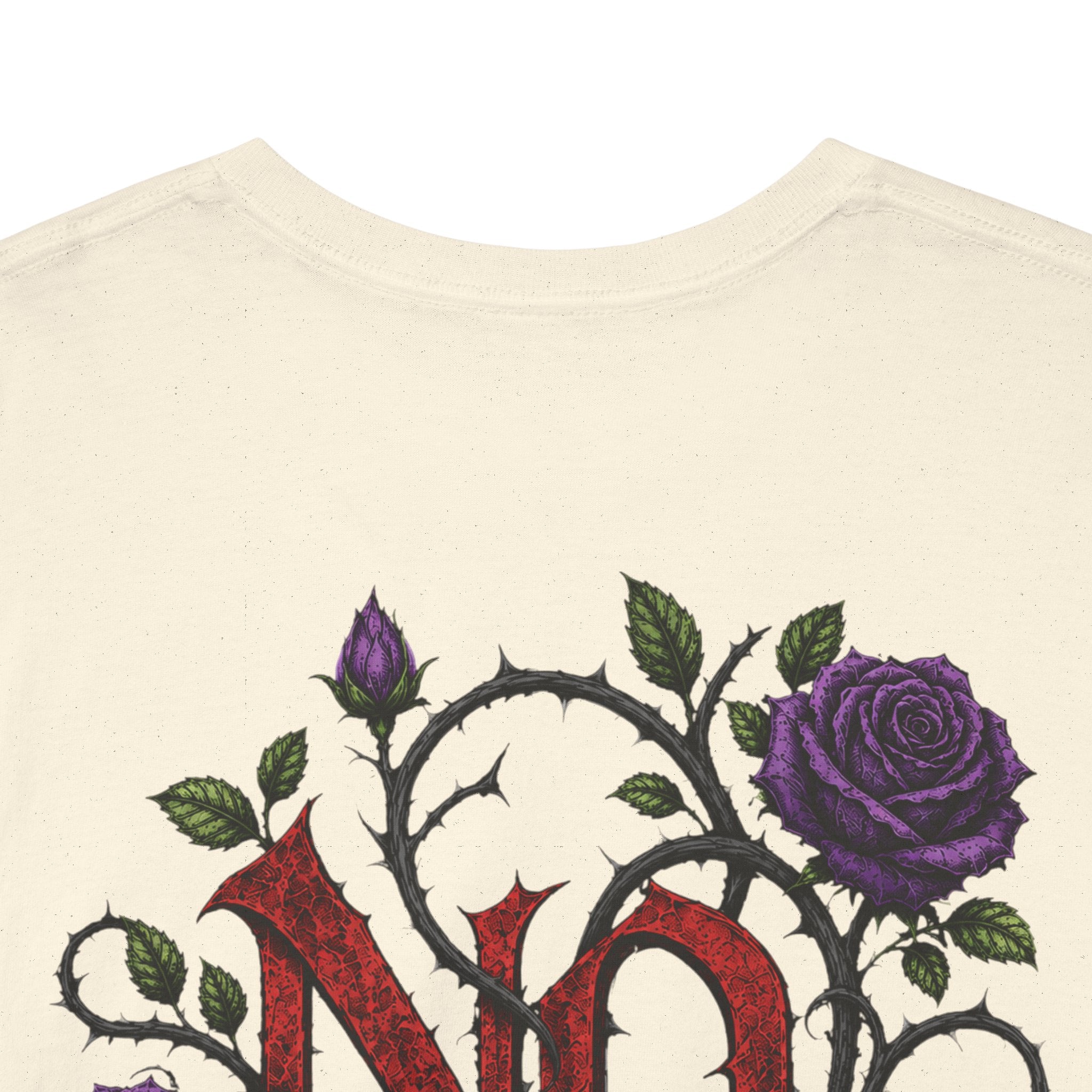 No Go Away T-Shirt | Gothic Purple Roses, Dark Floral Typography
