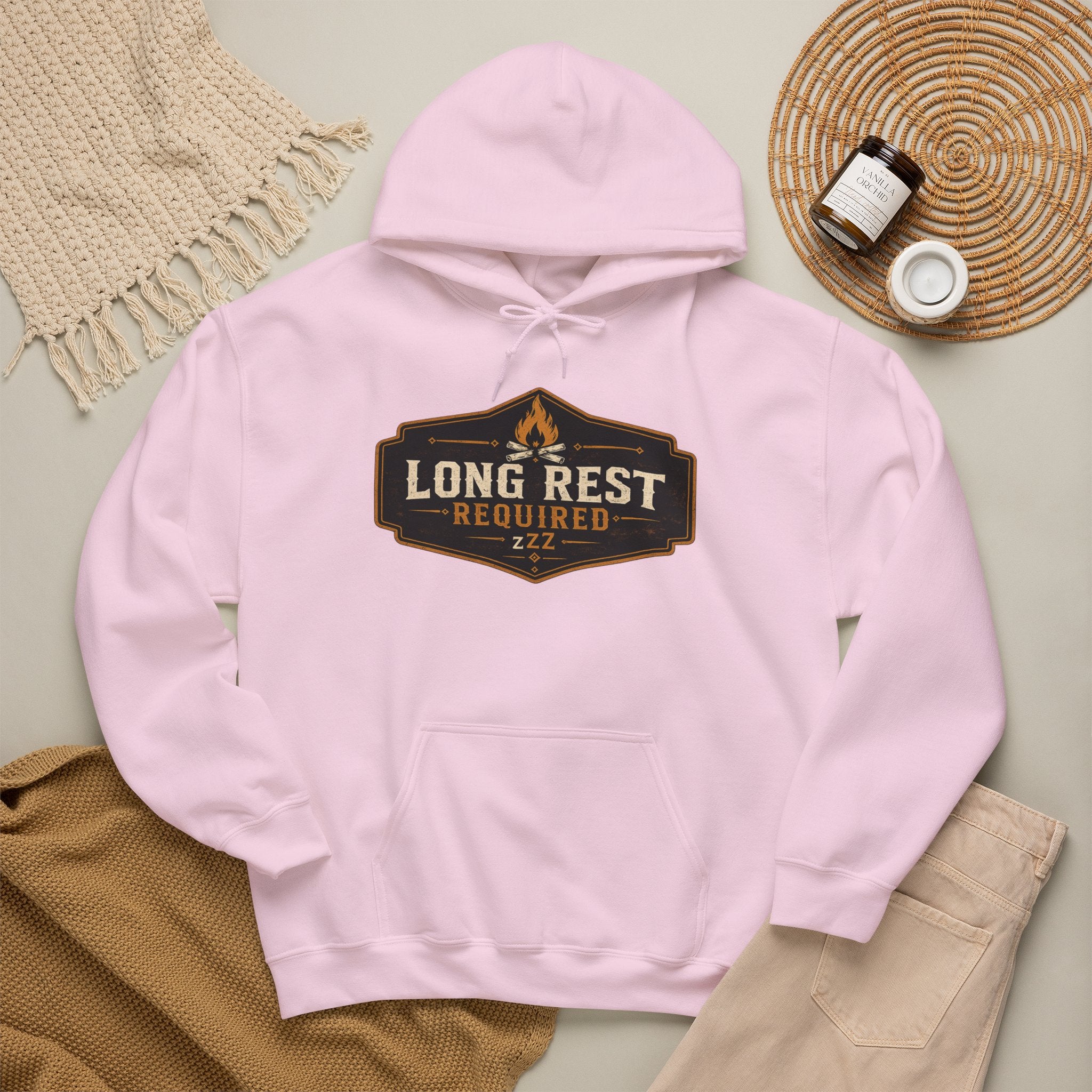 Long Rest Required Hoodie — Camping Campfire Graphic Pullover