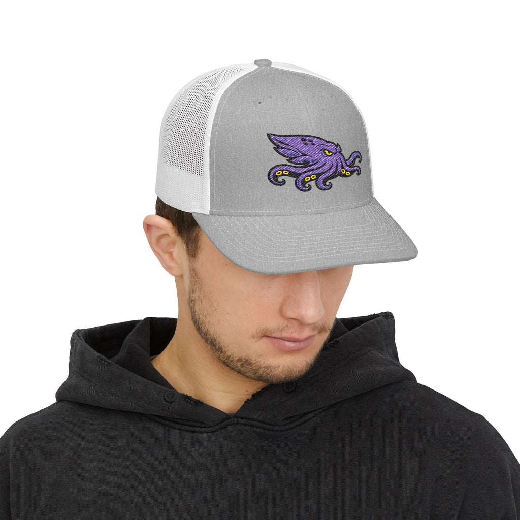 Purple Kraken Embroidered Snapback Trucker Cap | Nautical Sea Creature /Kraken