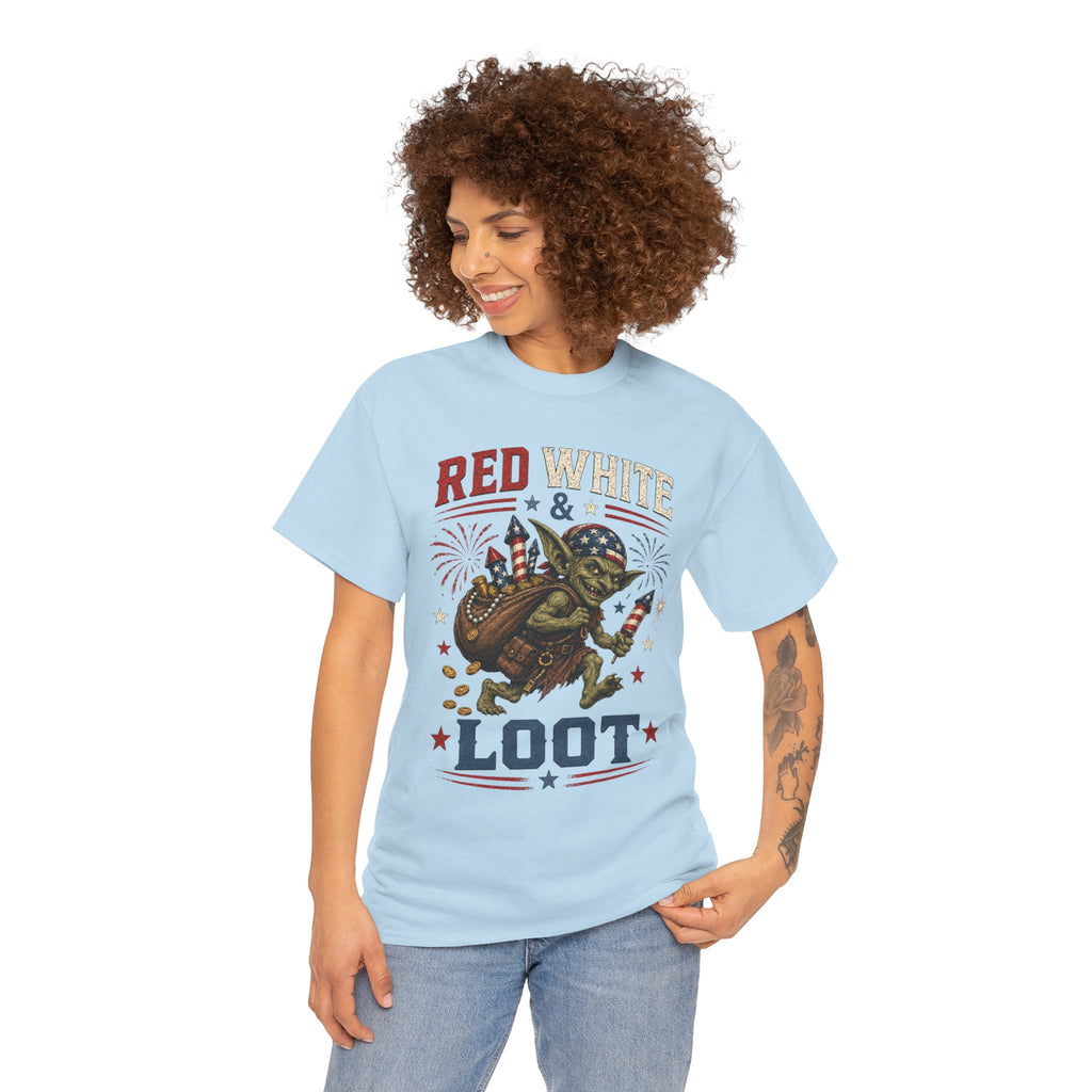 Red White & Loot Goblin Illustration Tee | Patriotic Fourth of July Shirt