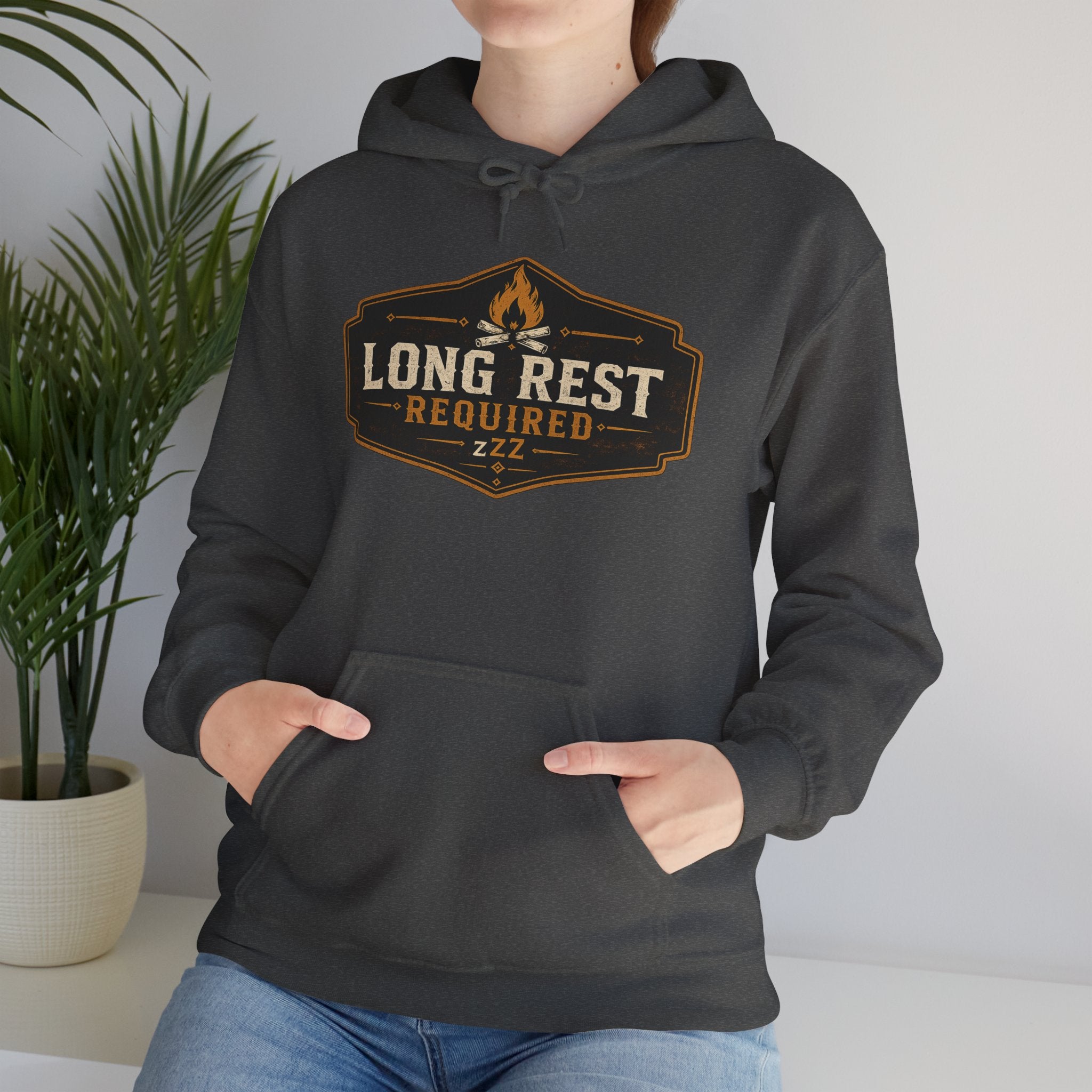 Long Rest Required Hoodie — Camping Campfire Graphic Pullover