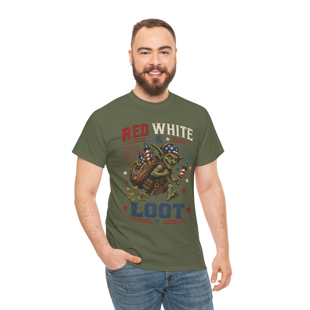 Red White & Loot Goblin Illustration Tee | Patriotic Fourth of July Shirt