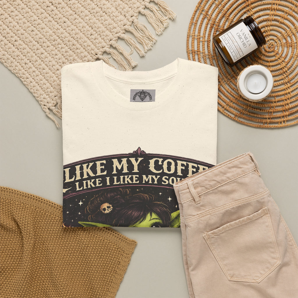 Like My Coffee Tee — "Like My Coffee Like I Like My Souls: Dark and Consumed Daily" Gothic Graphic T-Shirt