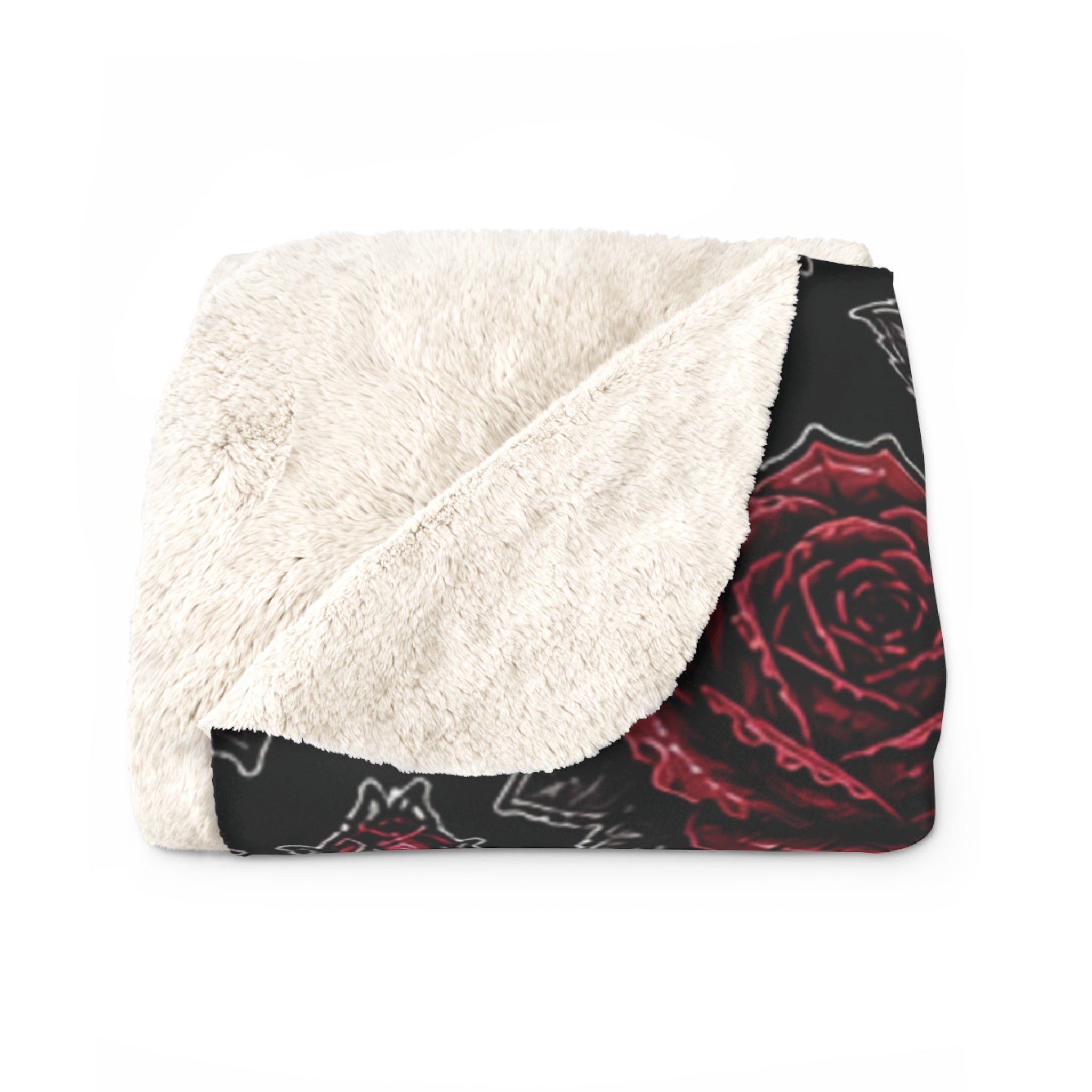 Gothic Skull and Roses Sherpa Blanket | Dark Floral Skull Throw