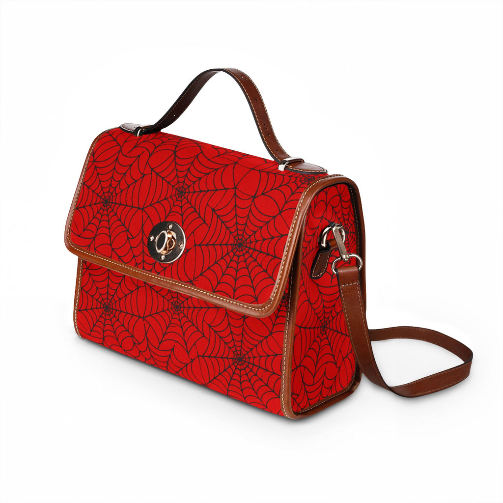 Red Spiderweb Pattern Waterproof Canvas Bag | Gothic Halloween Handbag