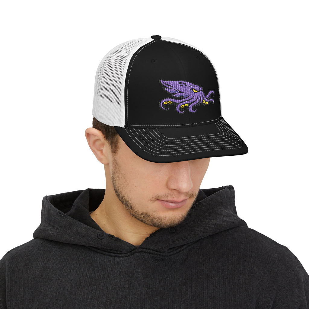 Purple Kraken Embroidered Snapback Trucker Cap | Nautical Sea Creature /Kraken