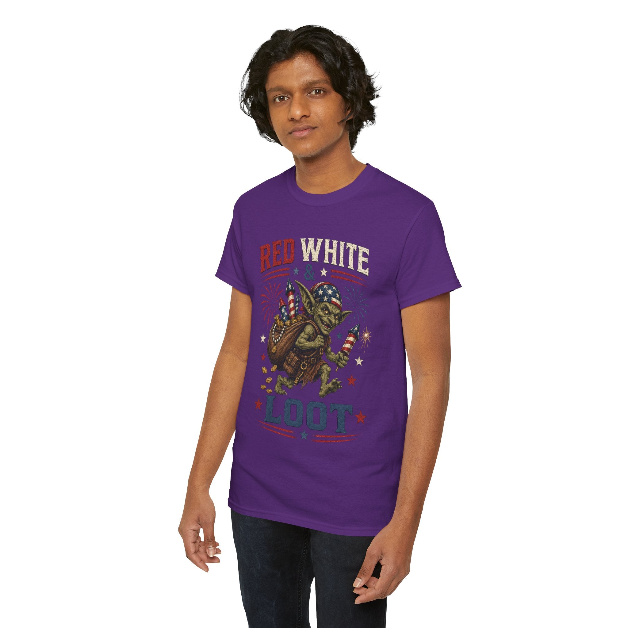 Red White & Loot Goblin Illustration Tee | Patriotic Fourth of July Shirt
