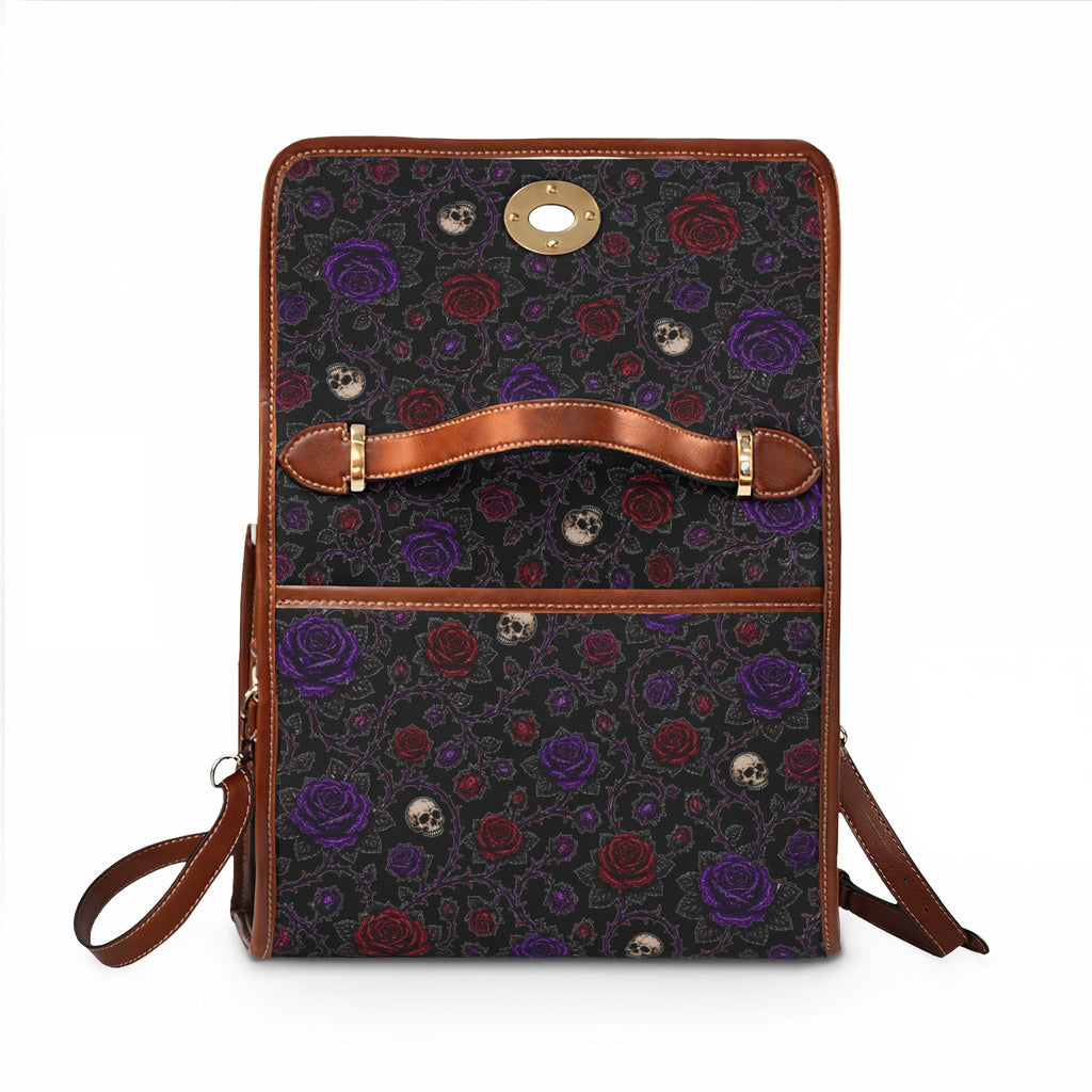 Skulls and Roses Waterproof Canvas Bag | Gothic Floral Satchel