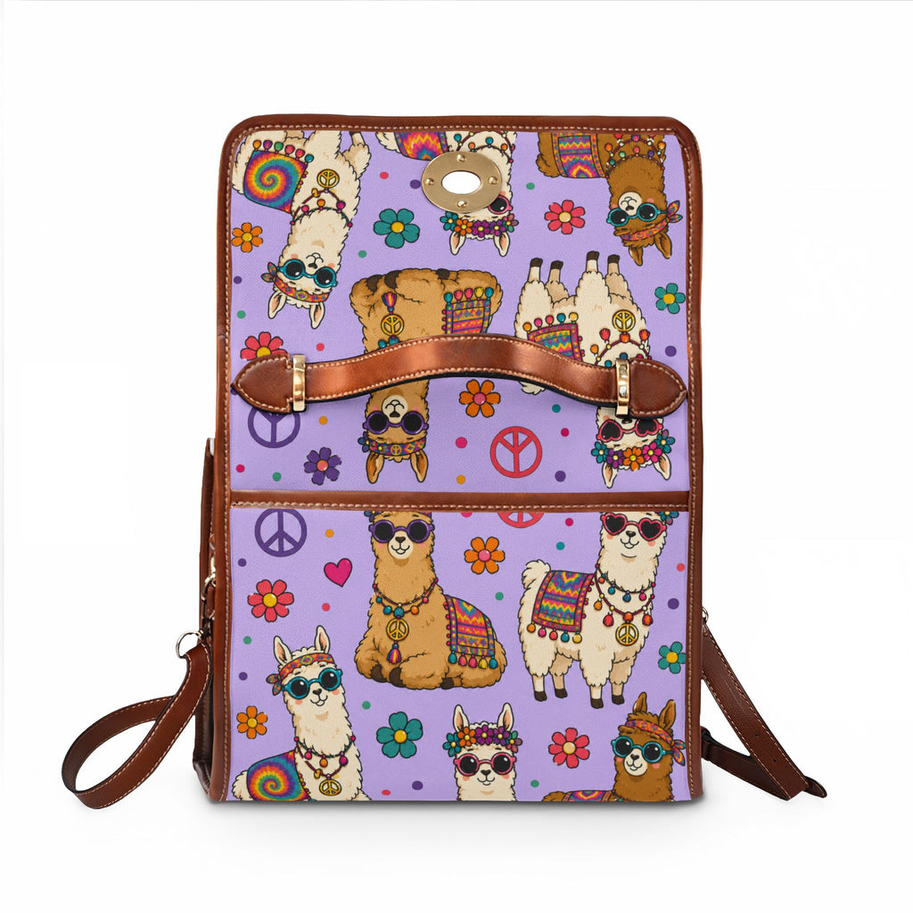 Colorful Hippie Llama Pattern Waterproof Canvas Bag | Lavender Llama Tote