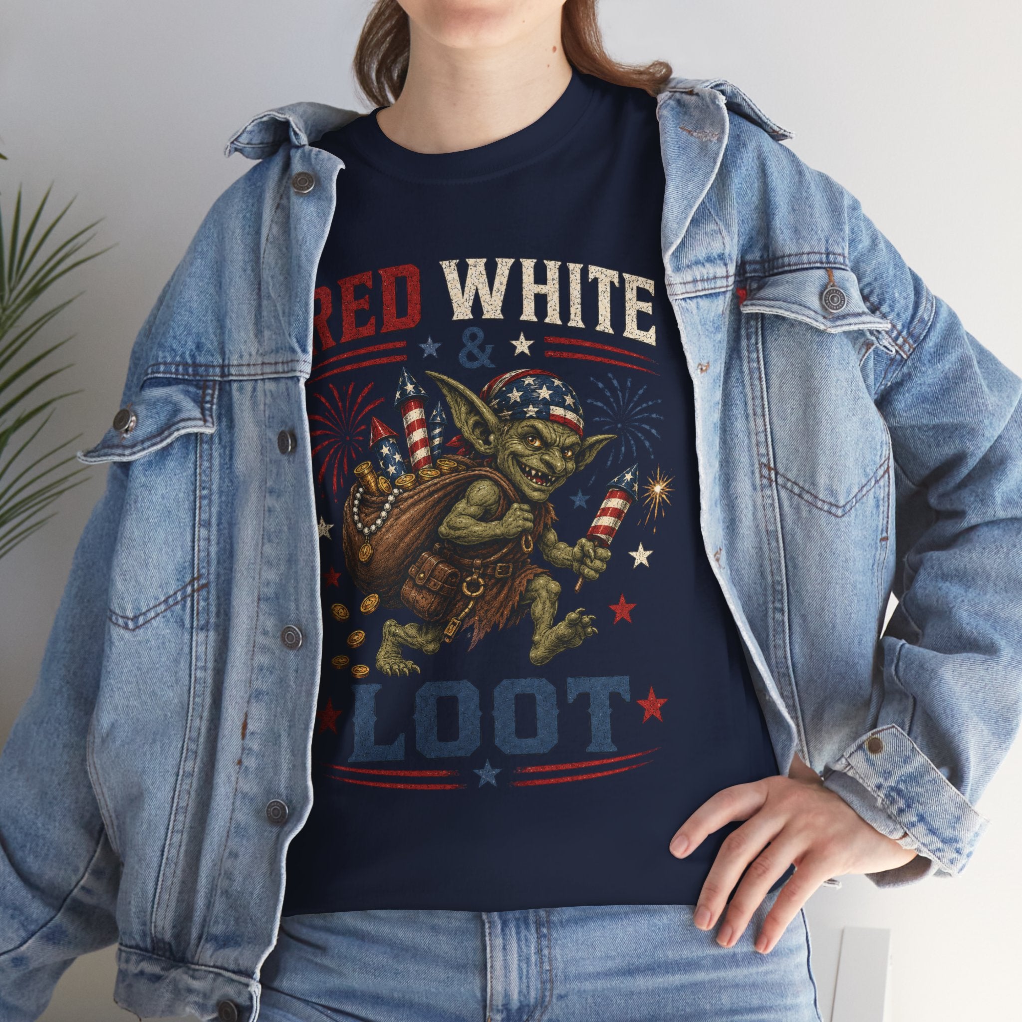Red White & Loot Goblin Illustration Tee | Patriotic Fourth of July Shirt