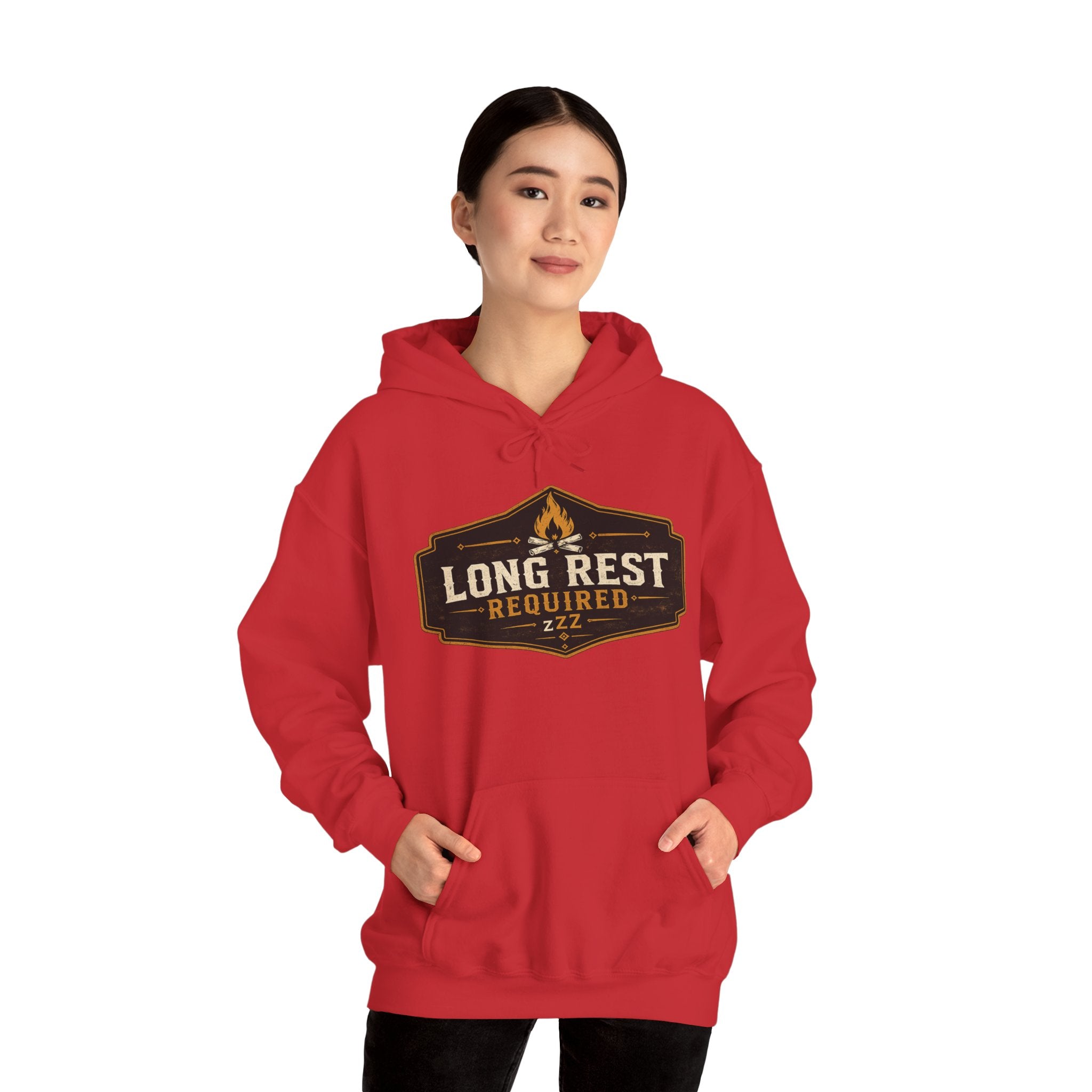 Long Rest Required Hoodie — Camping Campfire Graphic Pullover