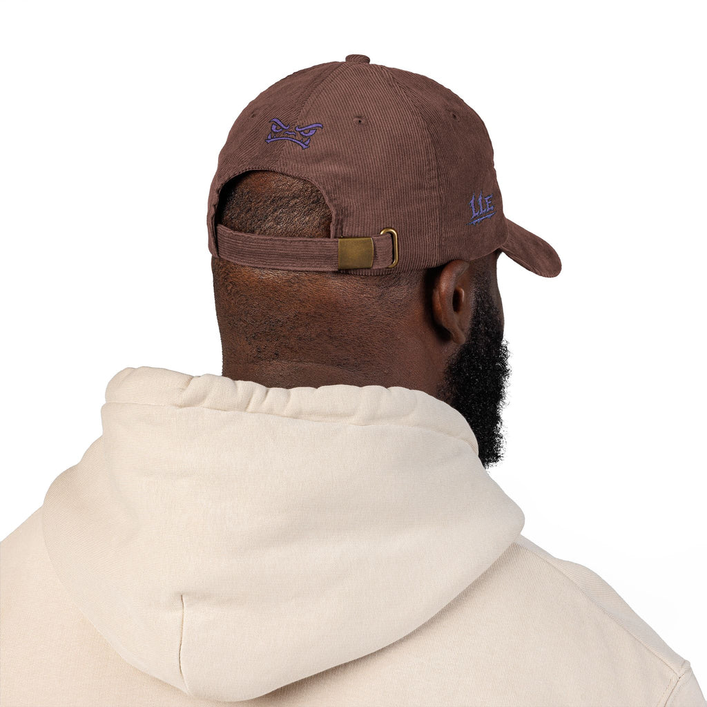 Vintage Corduroy Baseball Cap — Embroidered Purple Dino Skull