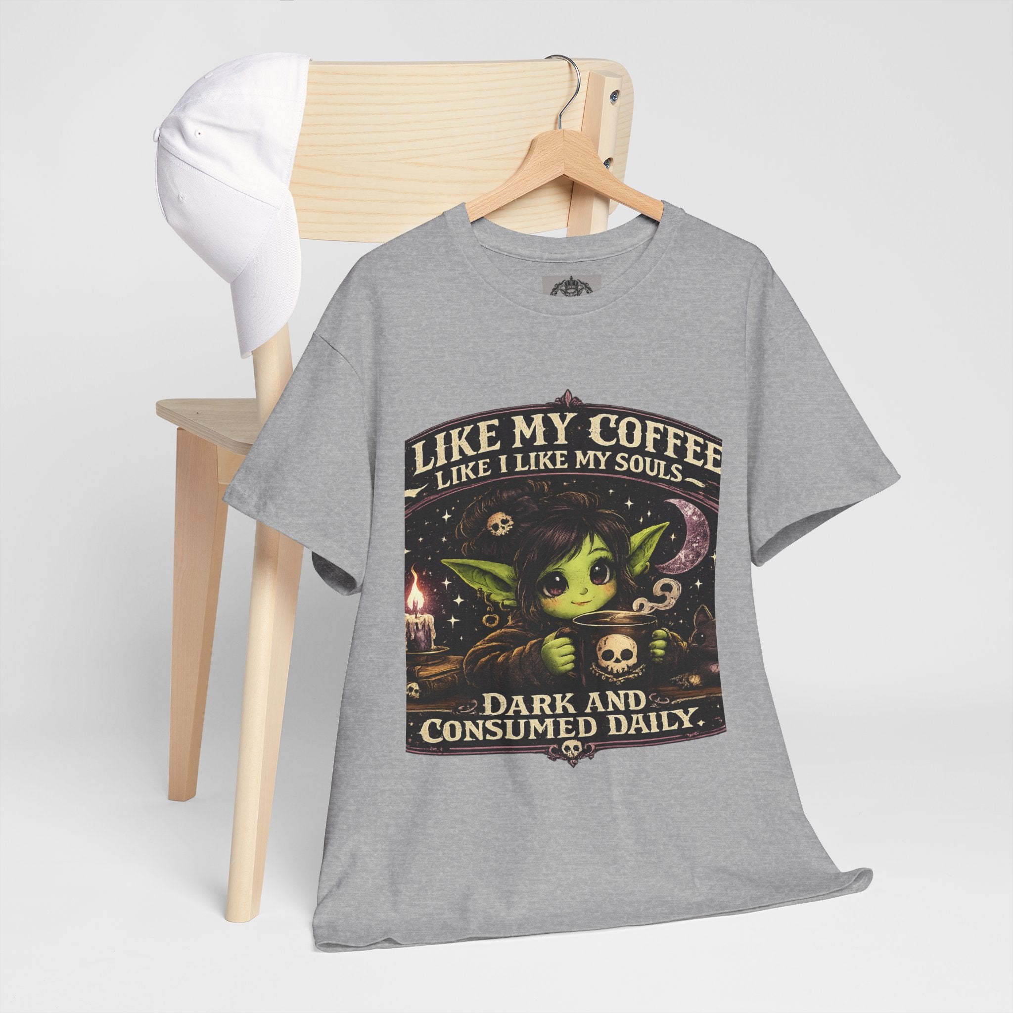 Like My Coffee Tee — "Like My Coffee Like I Like My Souls: Dark and Consumed Daily" Gothic Graphic T-Shirt