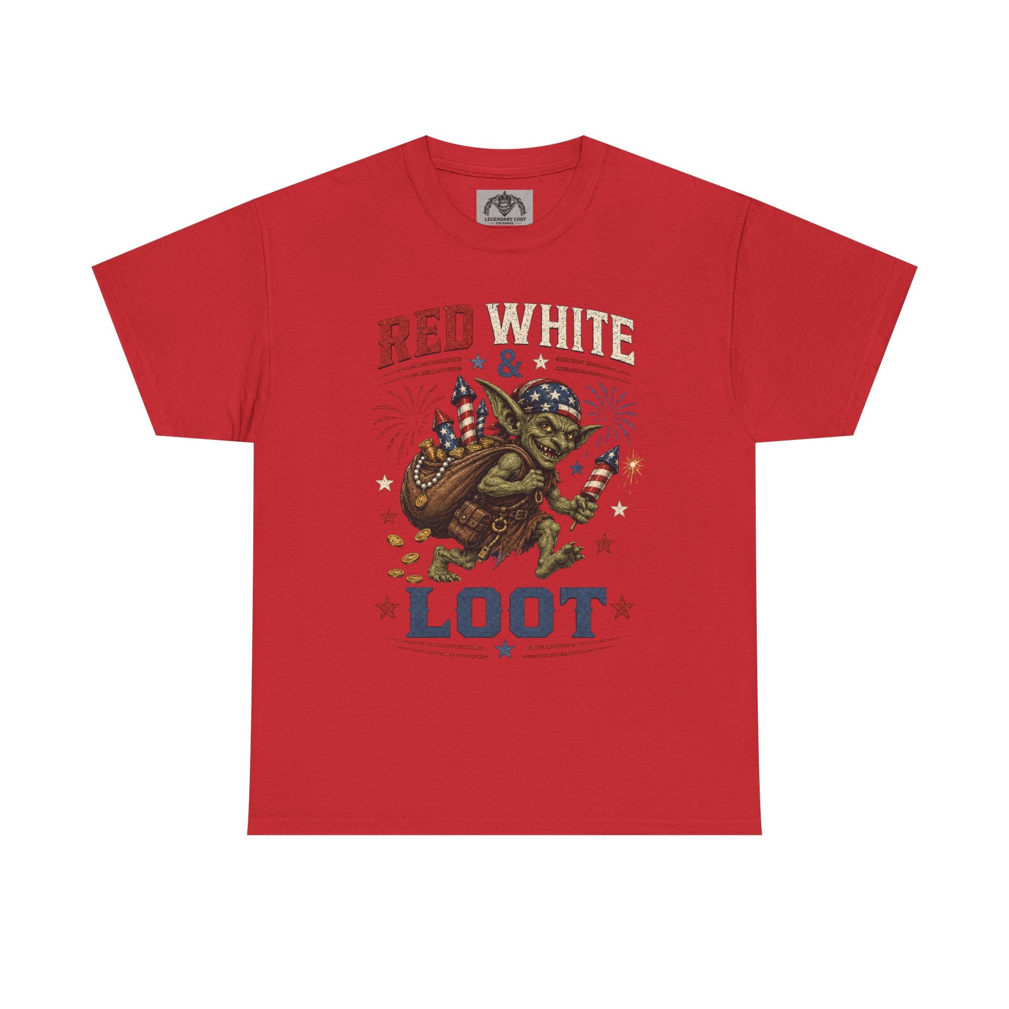 Red White & Loot Goblin Illustration Tee | Patriotic Fourth of July Shirt