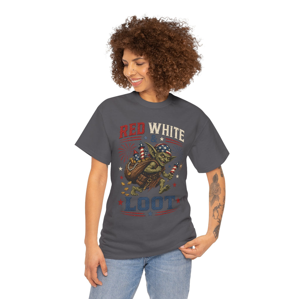 Red White & Loot Goblin Illustration Tee | Patriotic Fourth of July Shirt