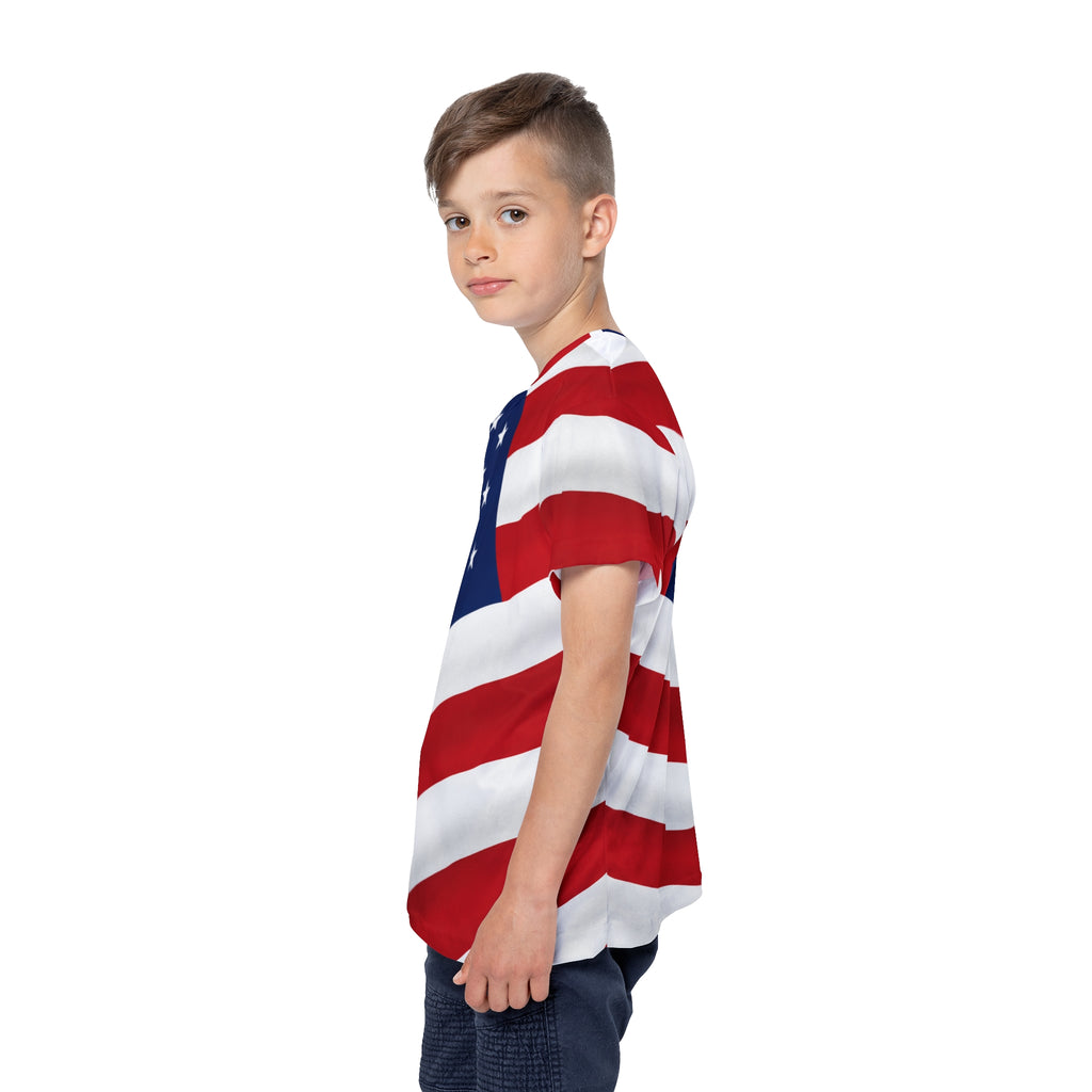 Kids American Flag Sports Jersey – Patriotic All-Over Print Tee