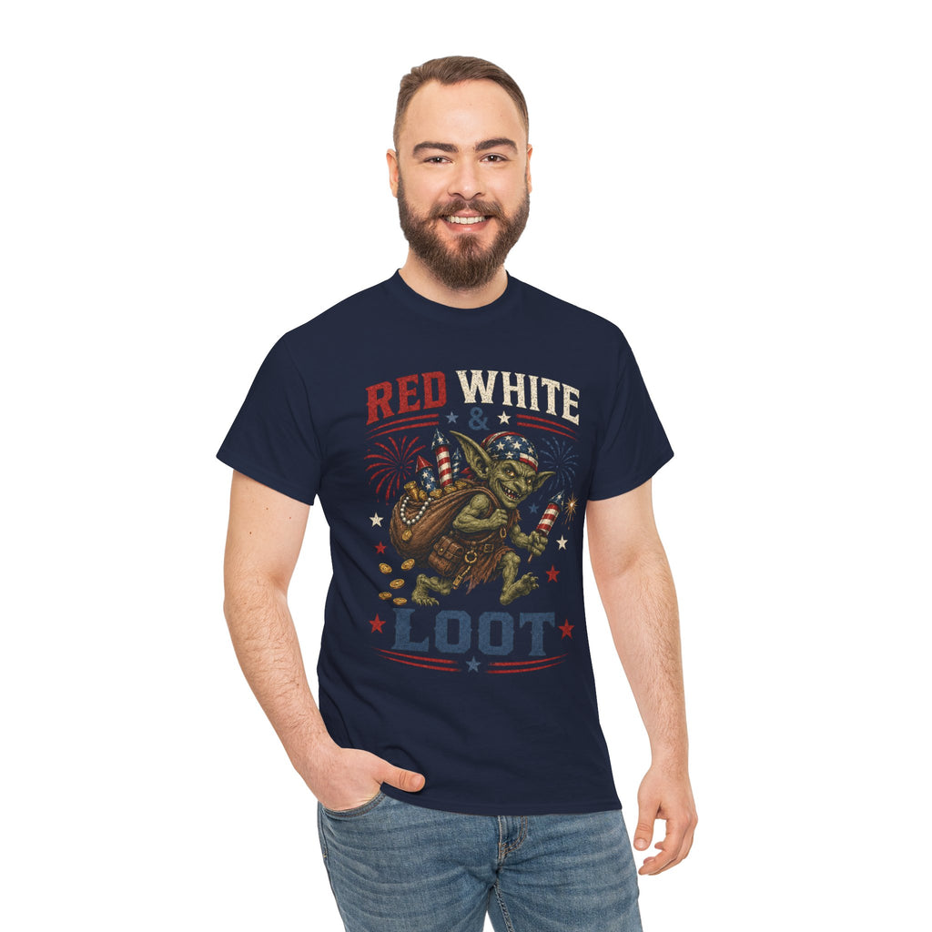 Red White & Loot Goblin Illustration Tee | Patriotic Fourth of July Shirt