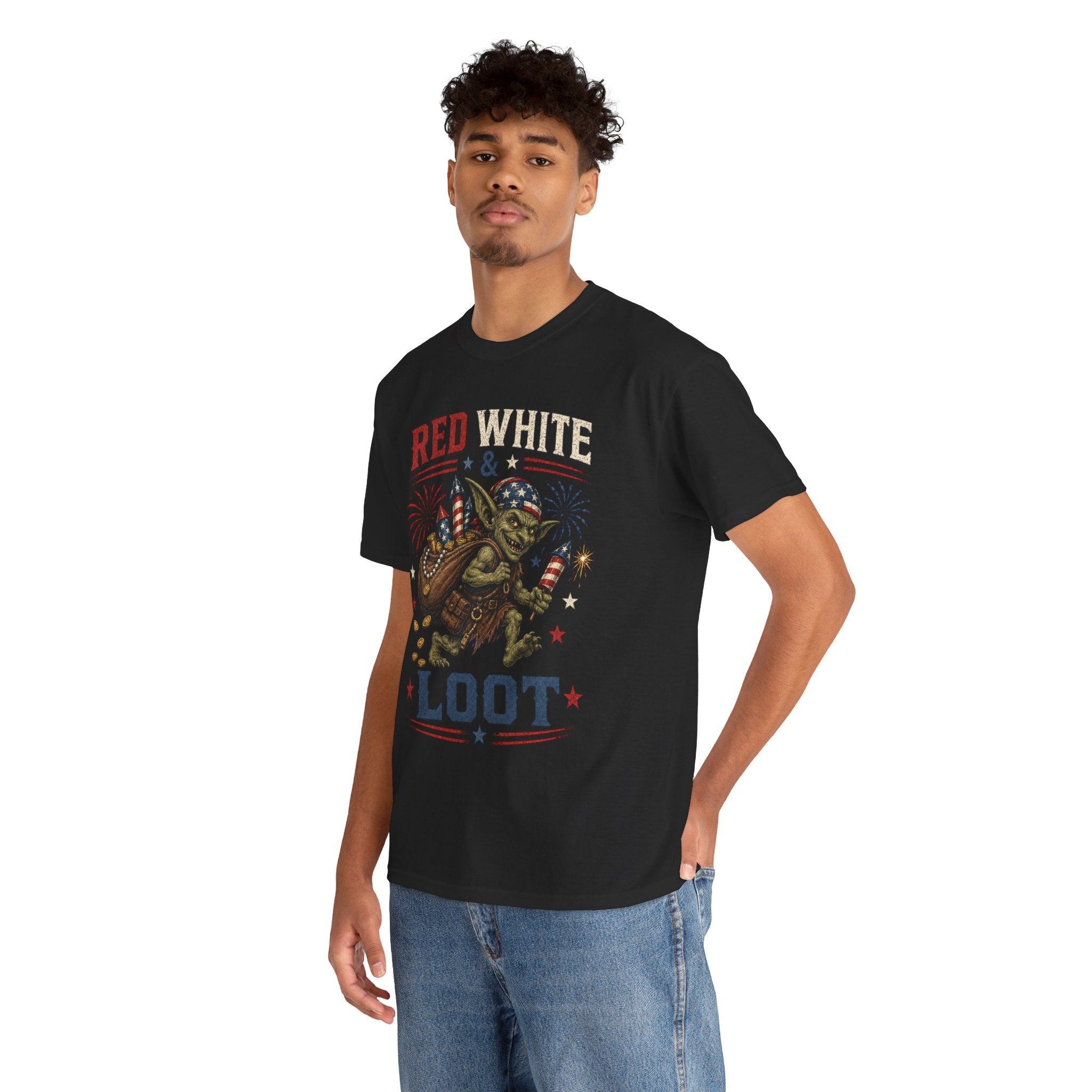 Red White & Loot Goblin Illustration Tee | Patriotic Fourth of July Shirt