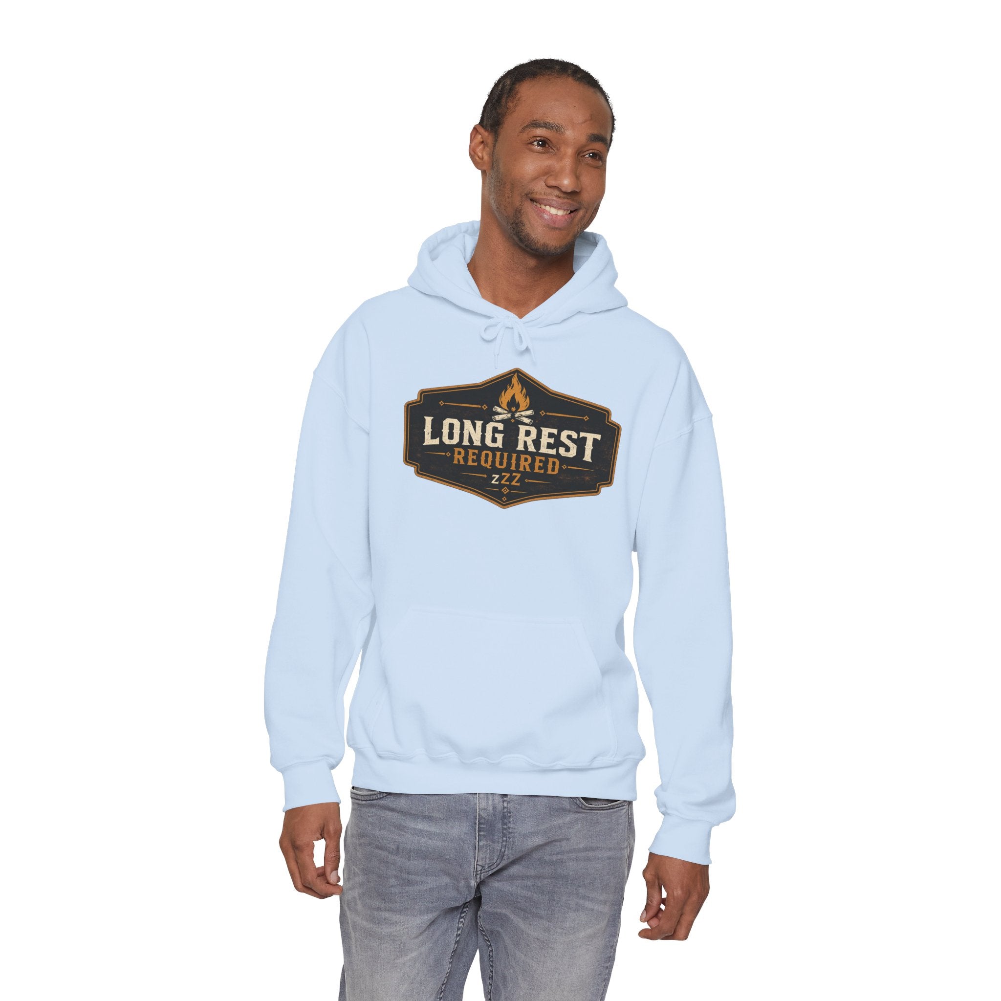 Long Rest Required Hoodie — Camping Campfire Graphic Pullover