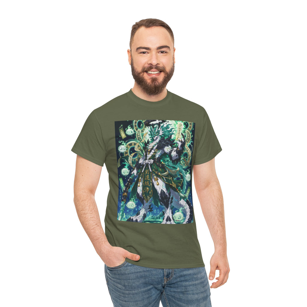 Mystic Forest Sorcerer T-Shirt | Fantasy Mage Illustration, Green Aura