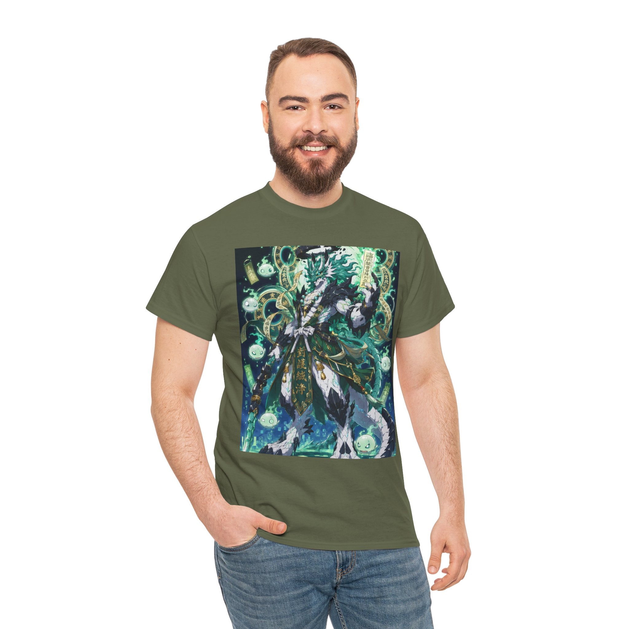 Mystic Forest Sorcerer T-Shirt | Fantasy Mage Illustration, Green Aura