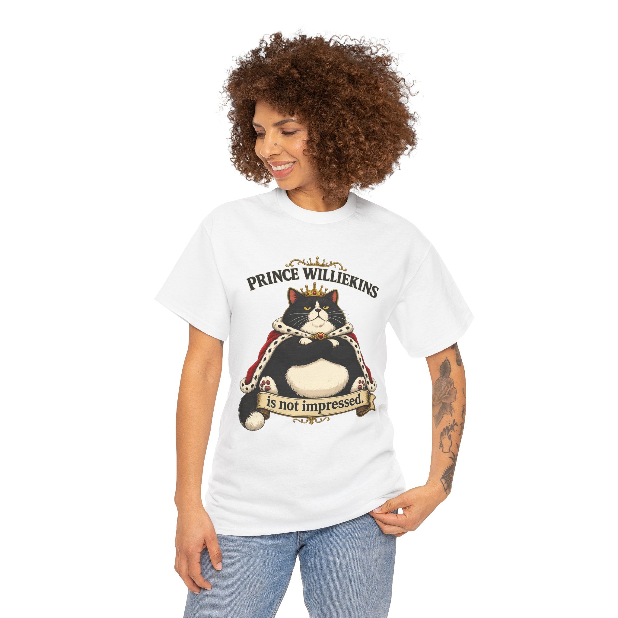 Cat T-Shirt — “Prince Williekins Is Not Impressed” Royal Cat Graphic Tee