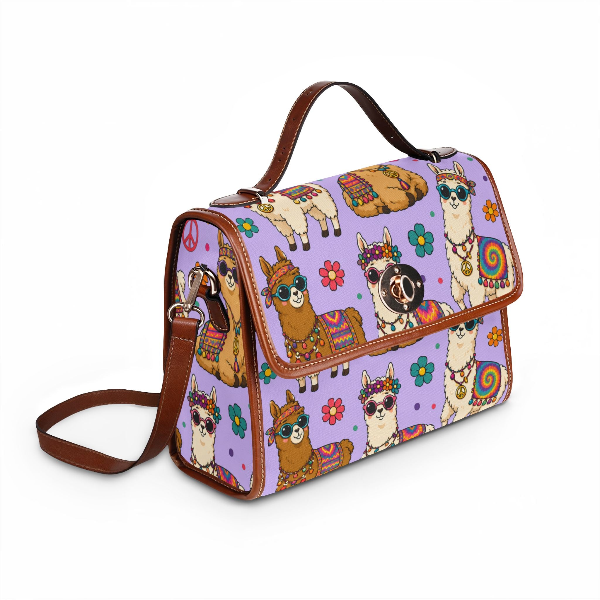 Colorful Hippie Llama Pattern Waterproof Canvas Bag | Lavender Llama Tote