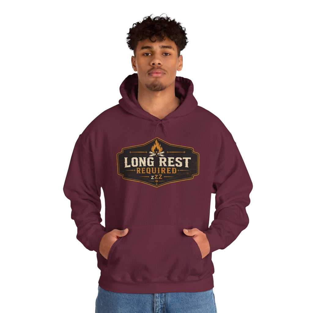 Long Rest Required Hoodie — Camping Campfire Graphic Pullover