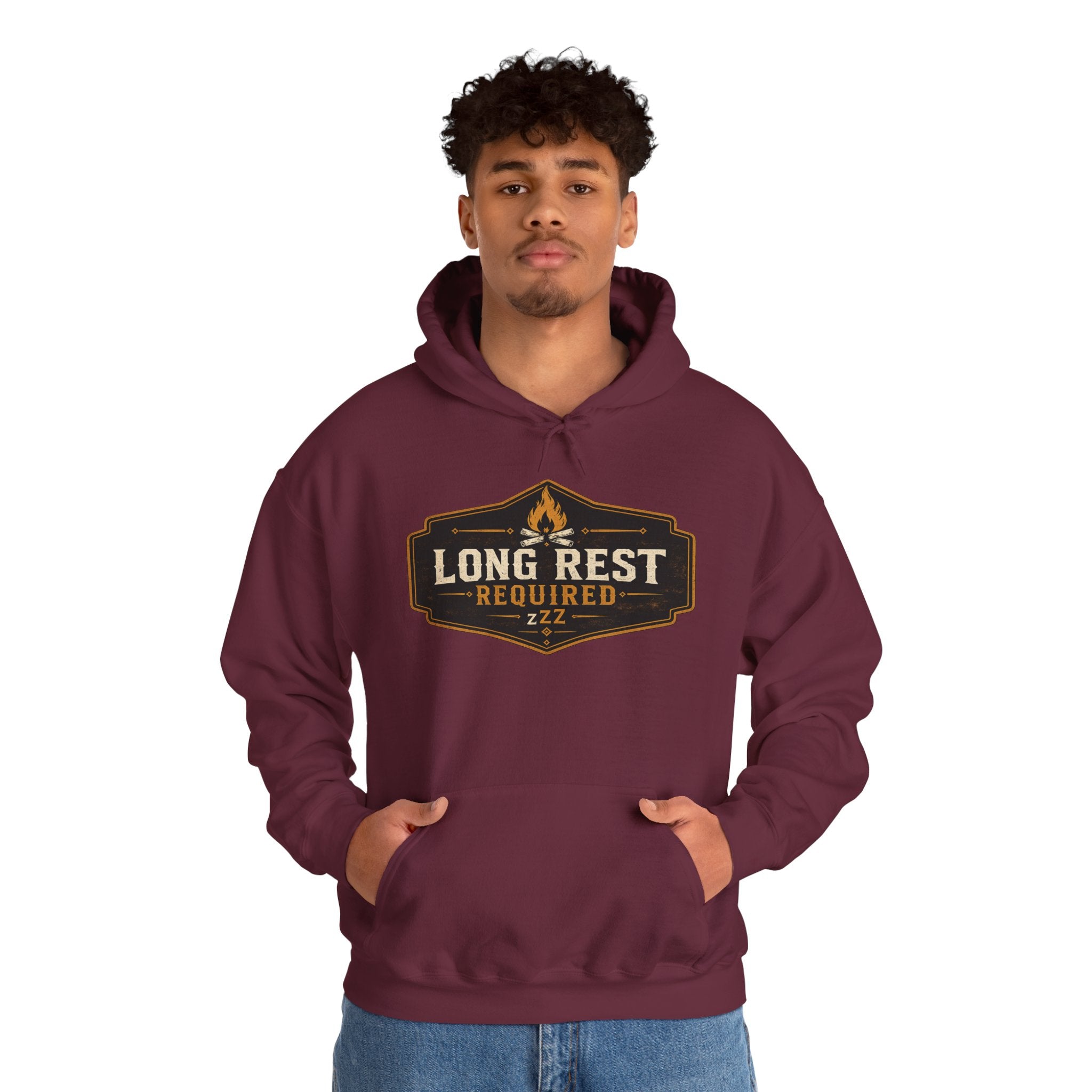 Long Rest Required Hoodie — Camping Campfire Graphic Pullover