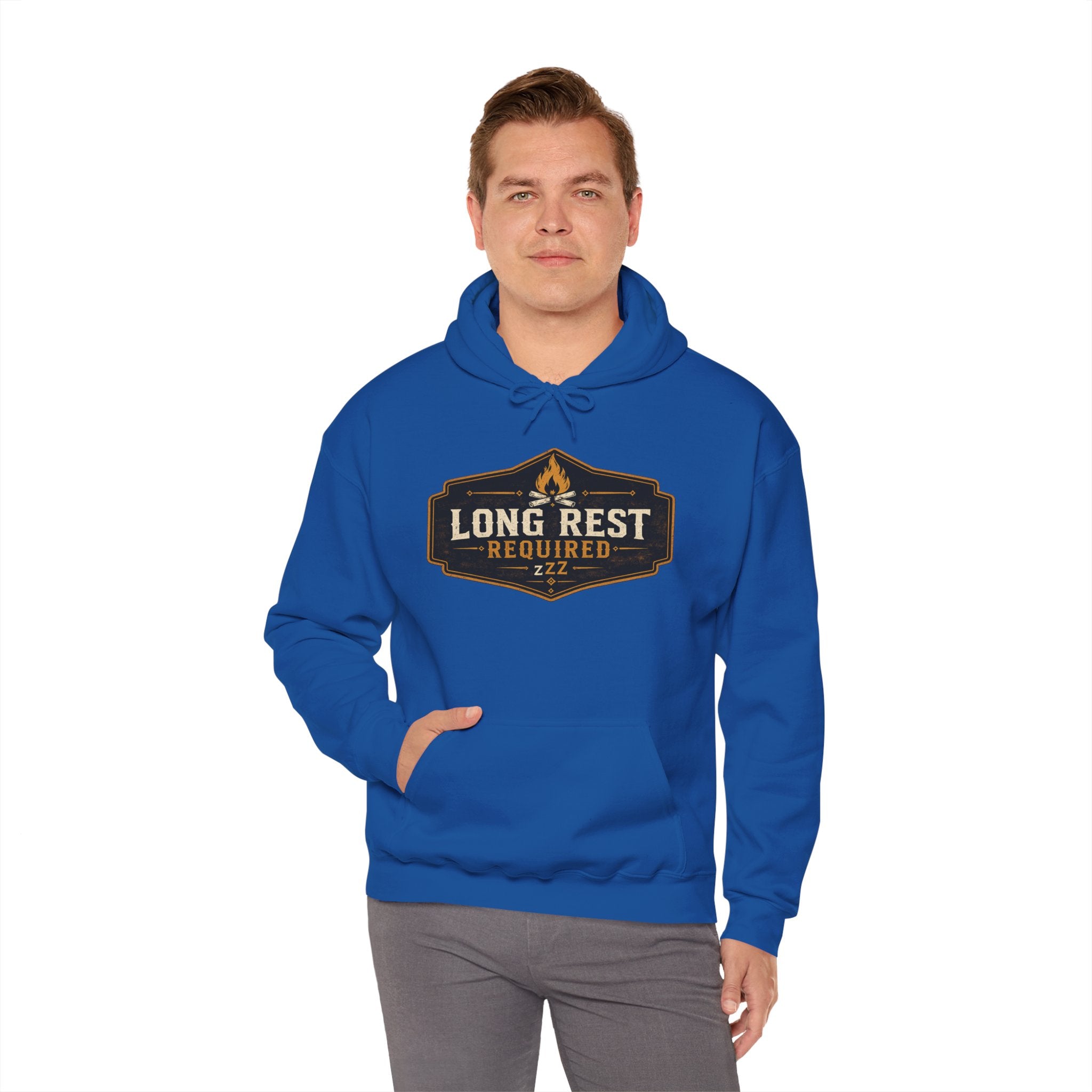 Long Rest Required Hoodie — Camping Campfire Graphic Pullover