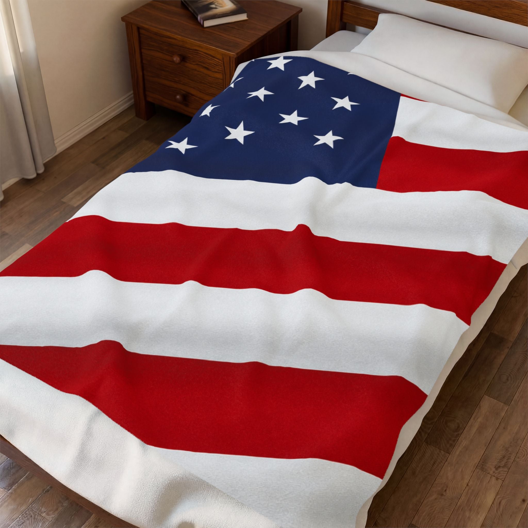 American Flag Velveteen Plush Blanket | USA Stars Stripes Throw