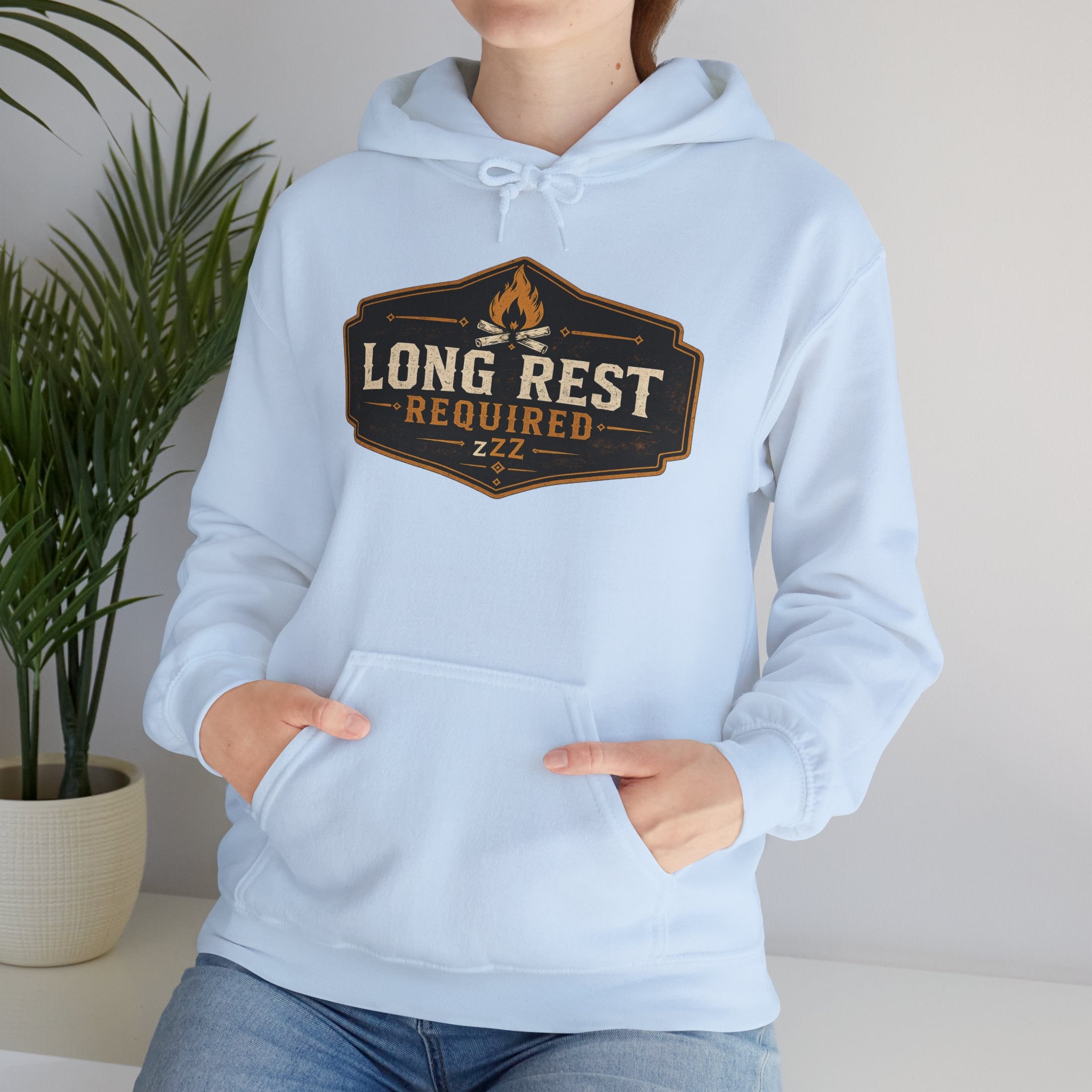 Long Rest Required Hoodie — Camping Campfire Graphic Pullover