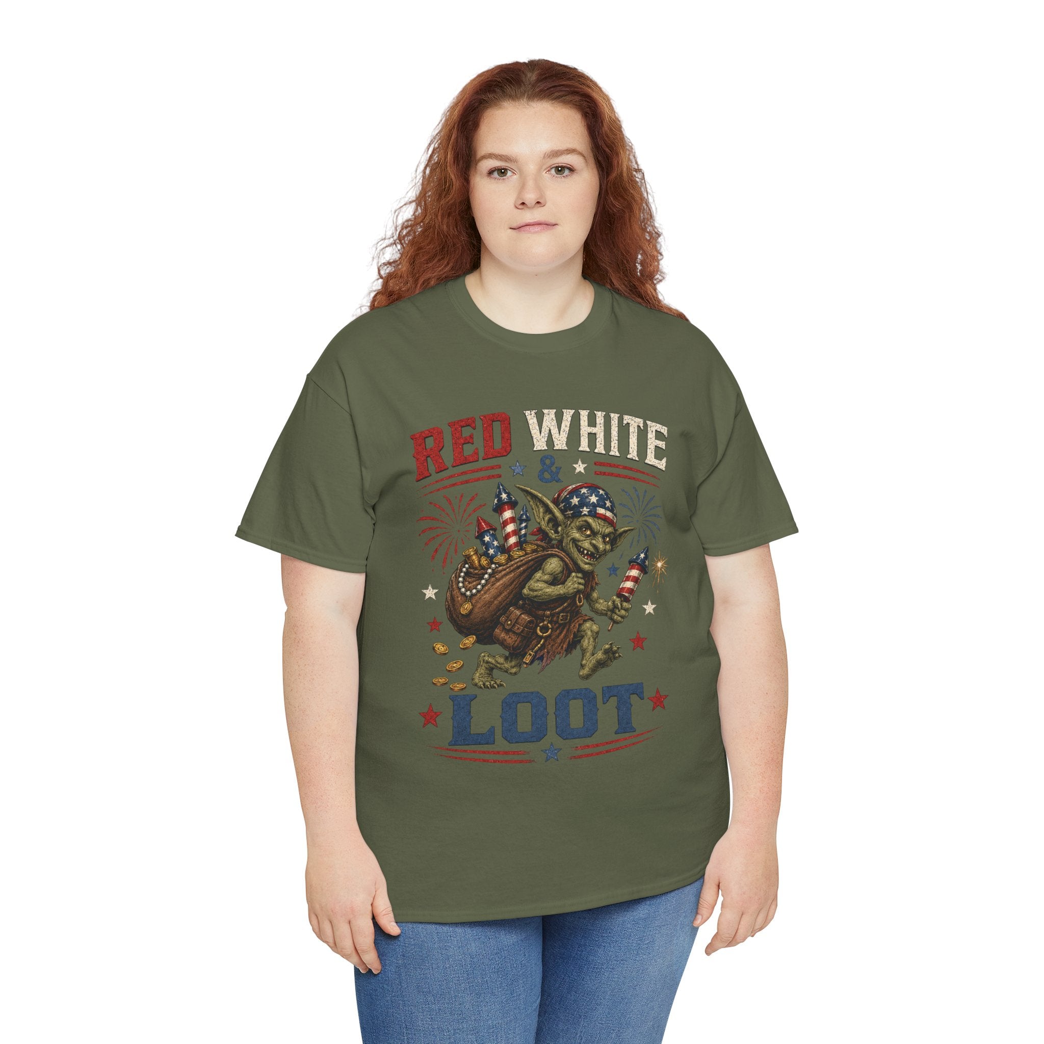 Red White & Loot Goblin Illustration Tee | Patriotic Fourth of July Shirt