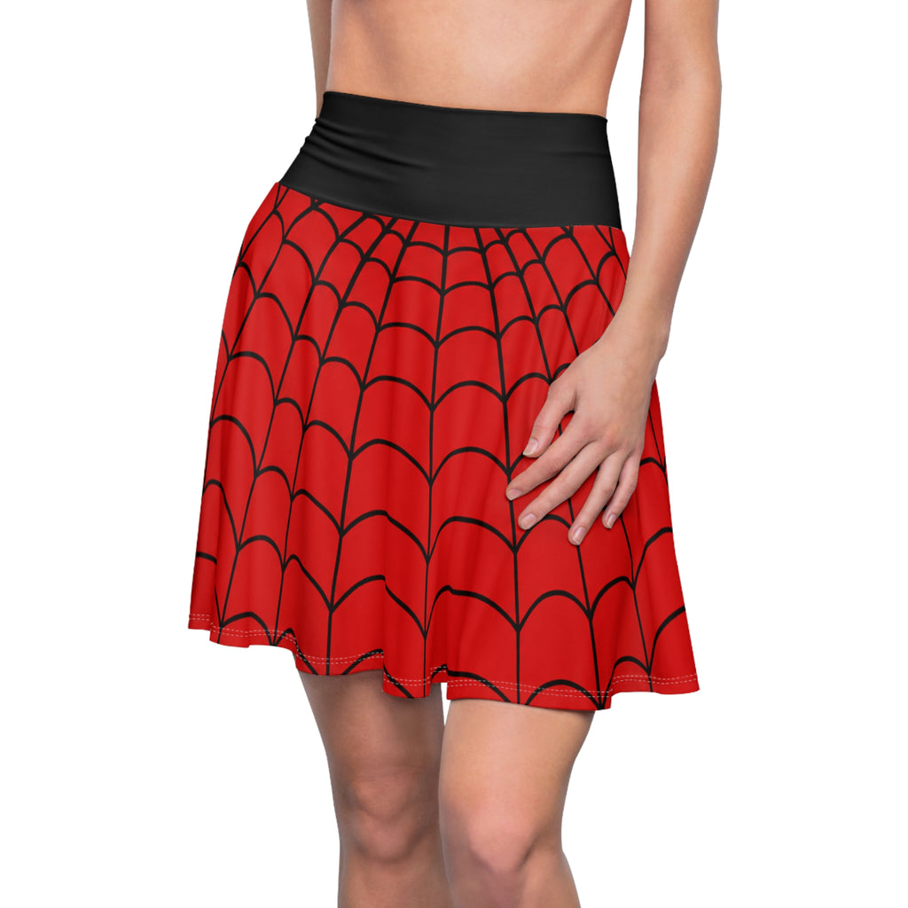 Red Spiderweb Skater Skirt — Women's Comic-Style Cosplay & Halloween Skirt