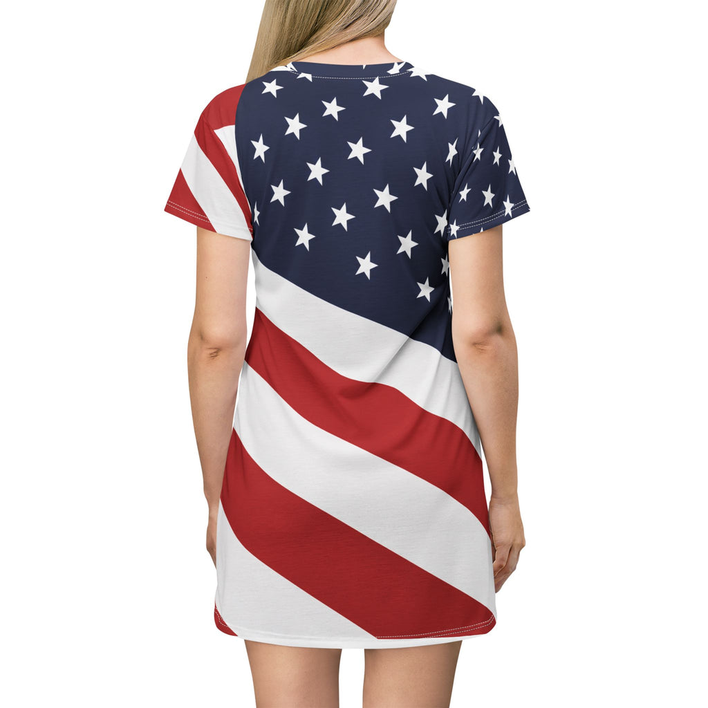 American Flag T‑Shirt Dress — All‑Over Print Patriotic Stars & Stripes