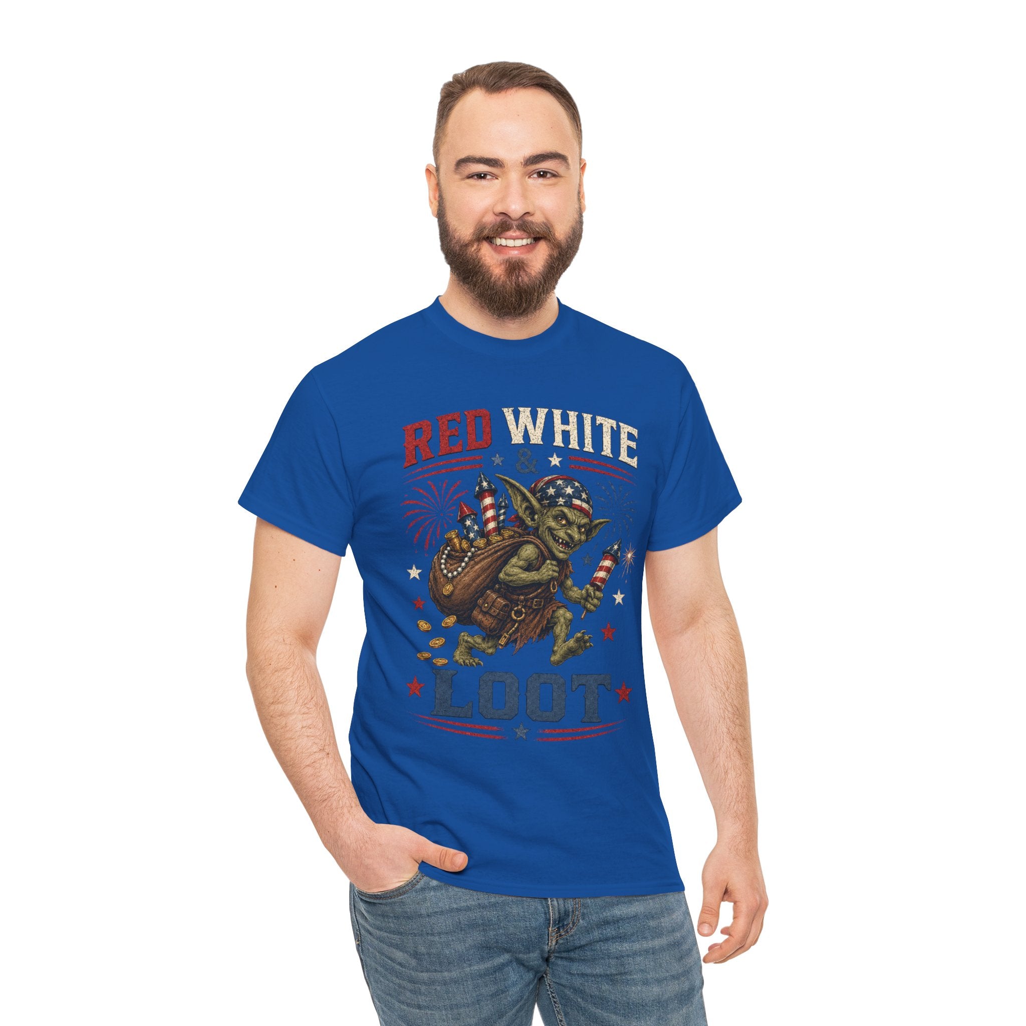 Red White & Loot Goblin Illustration Tee | Patriotic Fourth of July Shirt