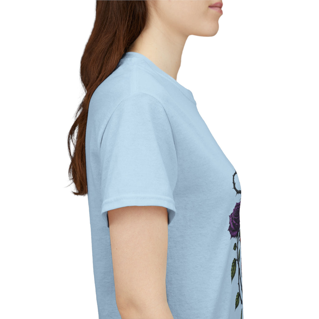 No Go Away T-Shirt | Gothic Purple Roses, Dark Floral Typography