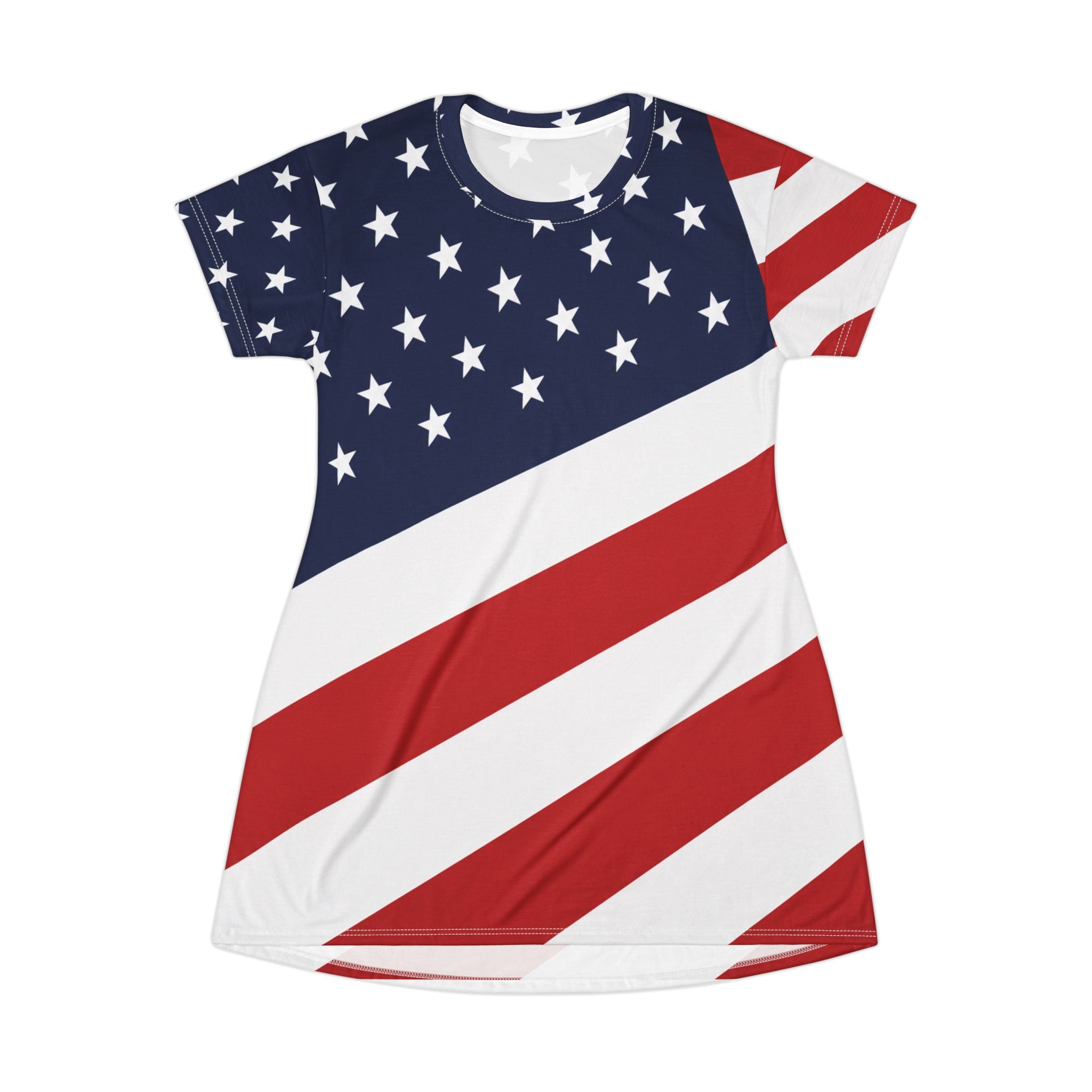 American Flag T‑Shirt Dress — All‑Over Print Patriotic Stars & Stripes