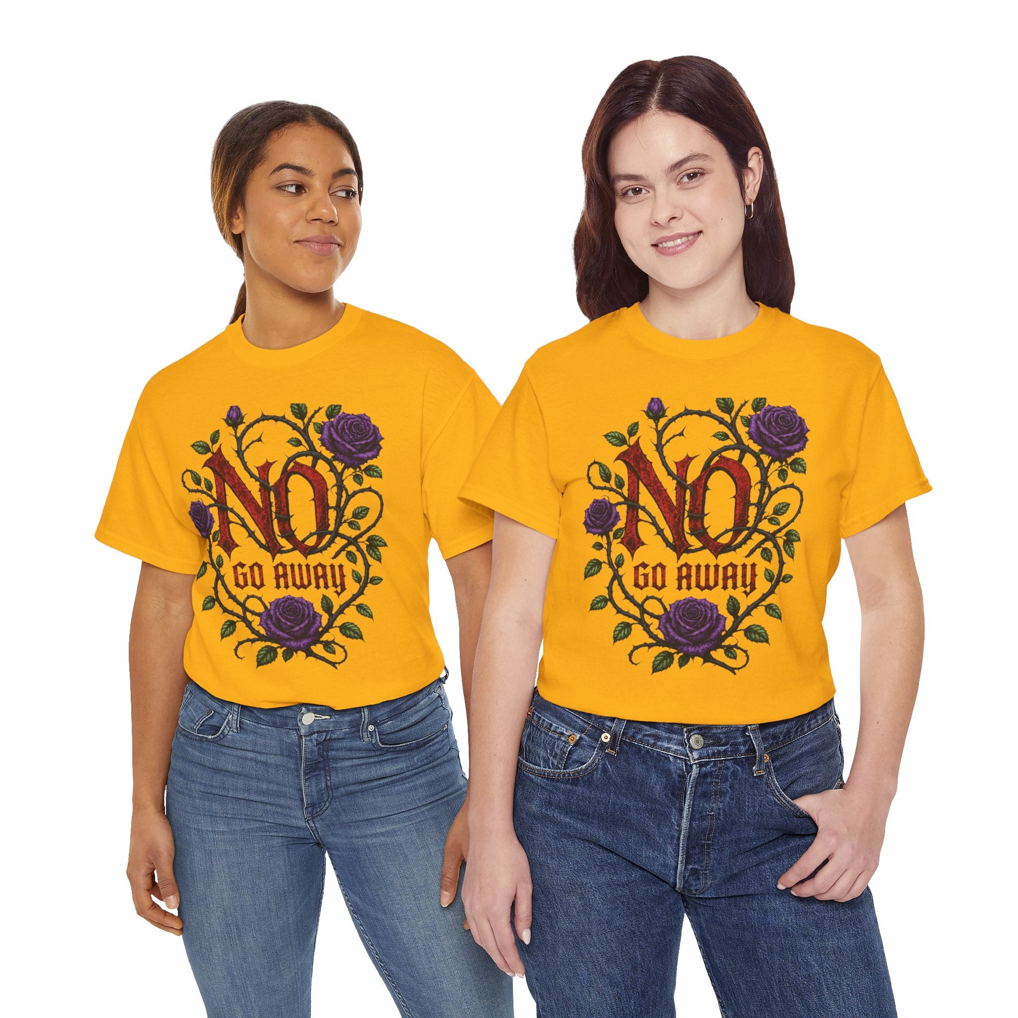 No Go Away T-Shirt | Gothic Purple Roses, Dark Floral Typography