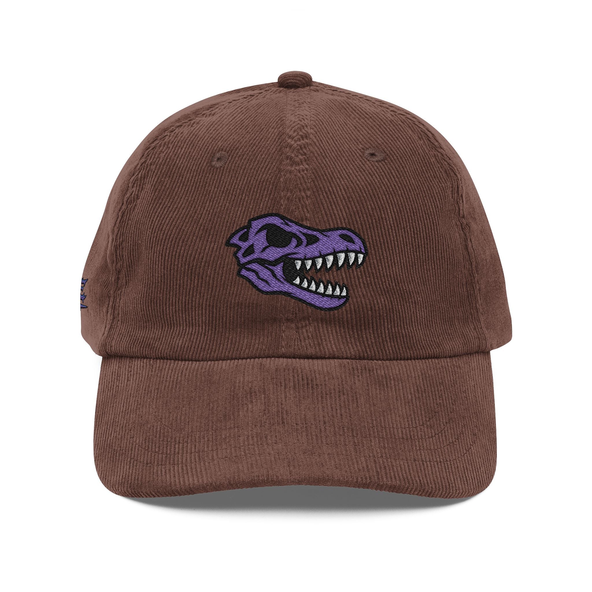 Vintage Corduroy Baseball Cap — Embroidered Purple Dino Skull