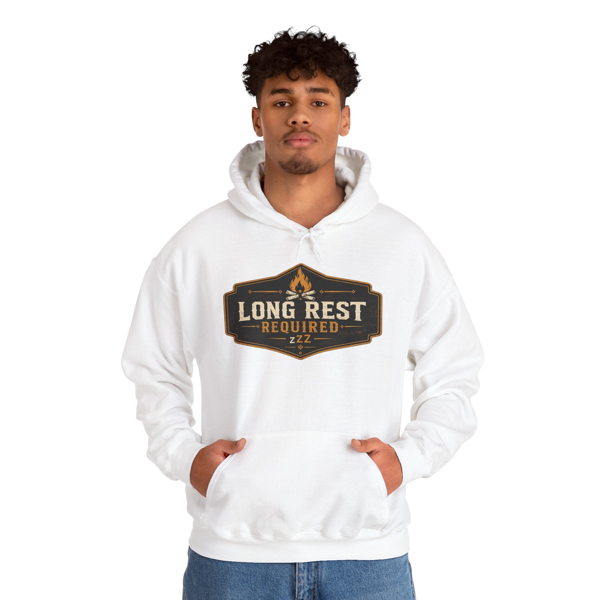 Long Rest Required Hoodie — Camping Campfire Graphic Pullover