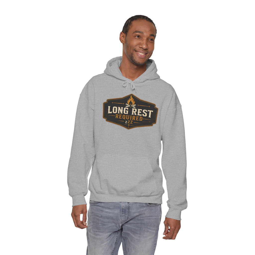 Long Rest Required Hoodie — Camping Campfire Graphic Pullover