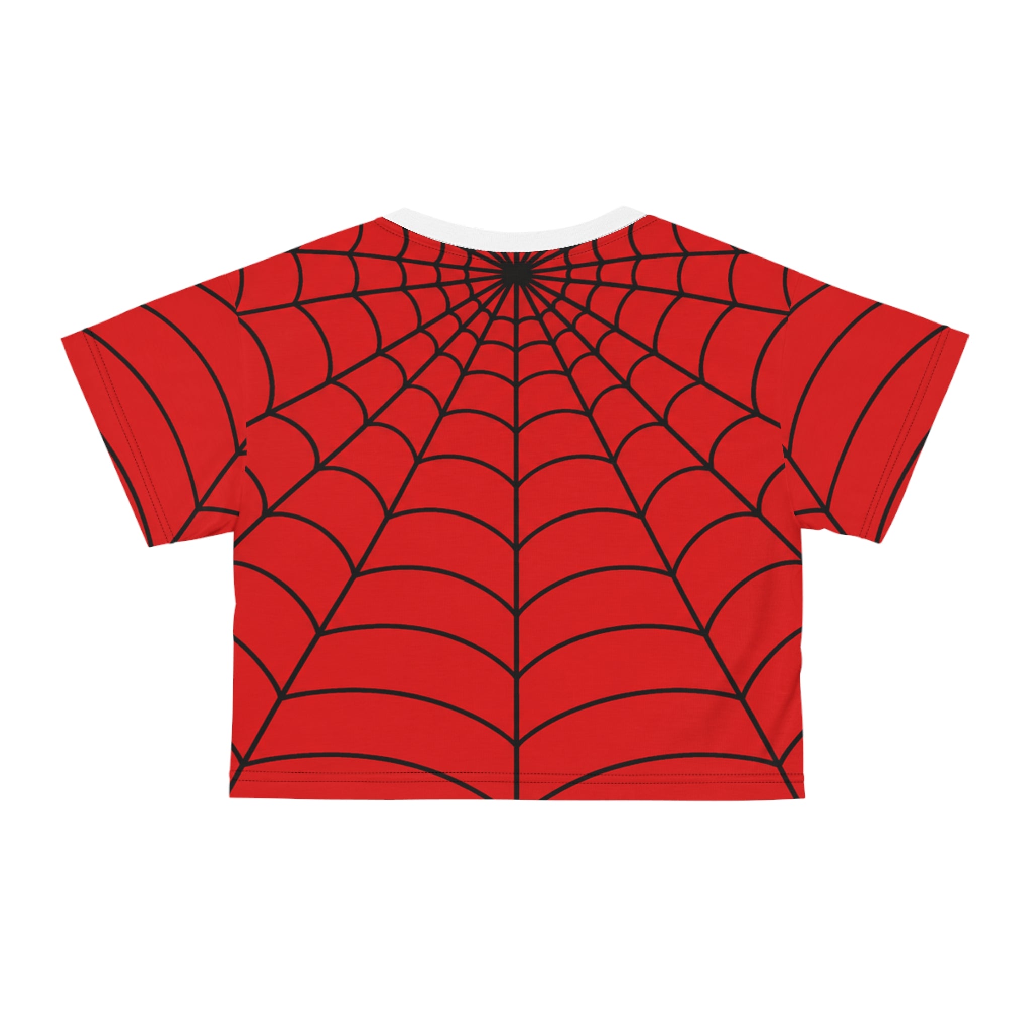 Spider Web Crop Tee - Red All-Over Print Halloween Spiderweb Top