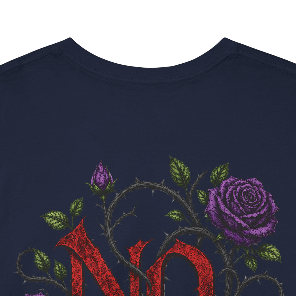 No Go Away T-Shirt | Gothic Purple Roses, Dark Floral Typography