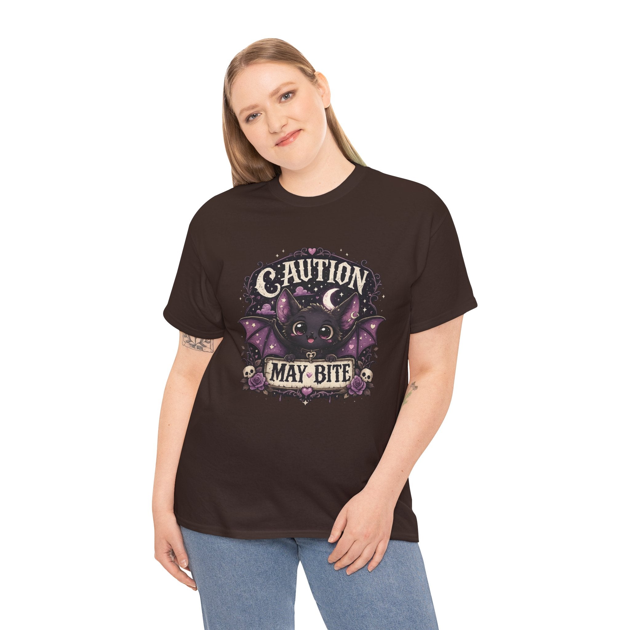 Caution May Bite Bat T-Shirt — Cute Gothic Halloween Tee